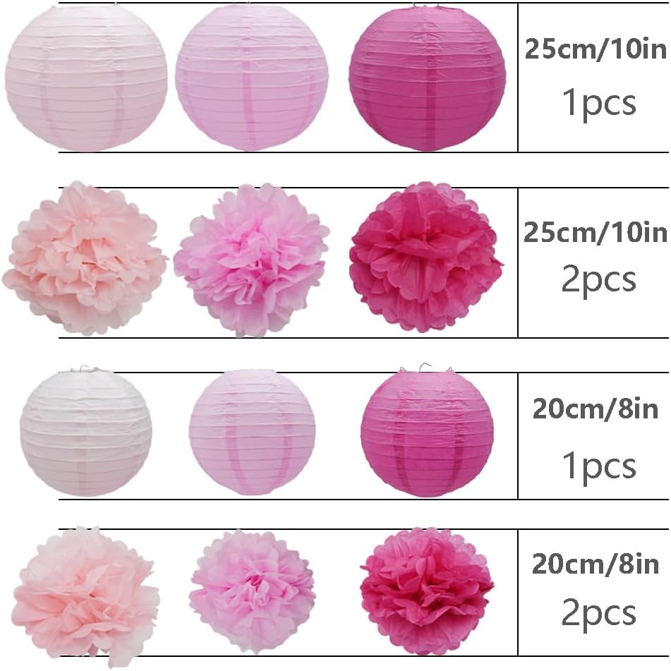 Hocansen 18PCS Paper Lanterns Pom Poms Decor Set