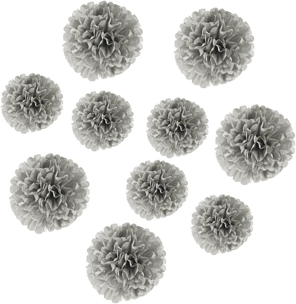 10PCS Grey Tissue Paper Pom Poms DIY Decor Kit