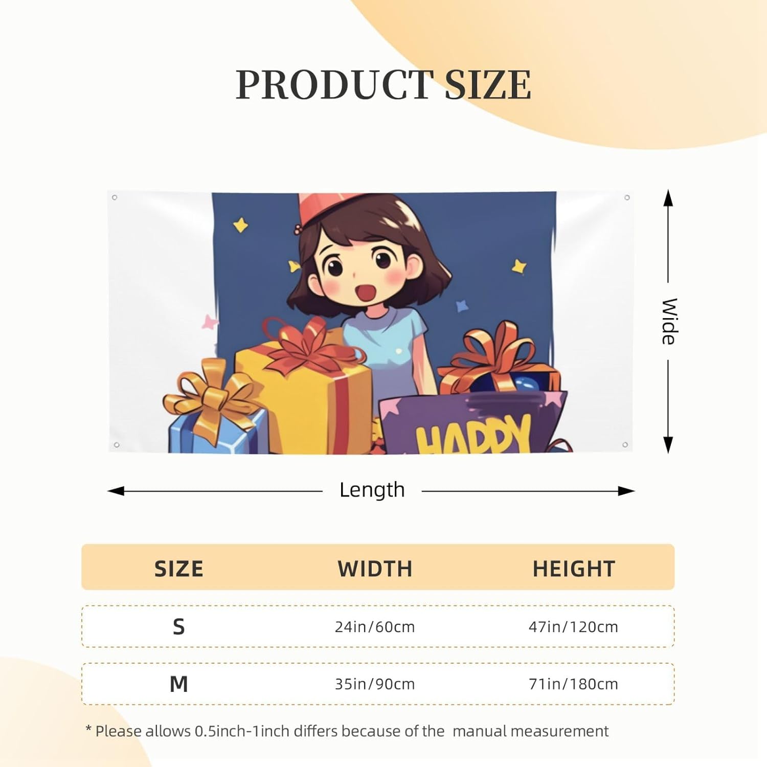 Cartoon Birthday Photo Backdrop Flag 24x47 Inch