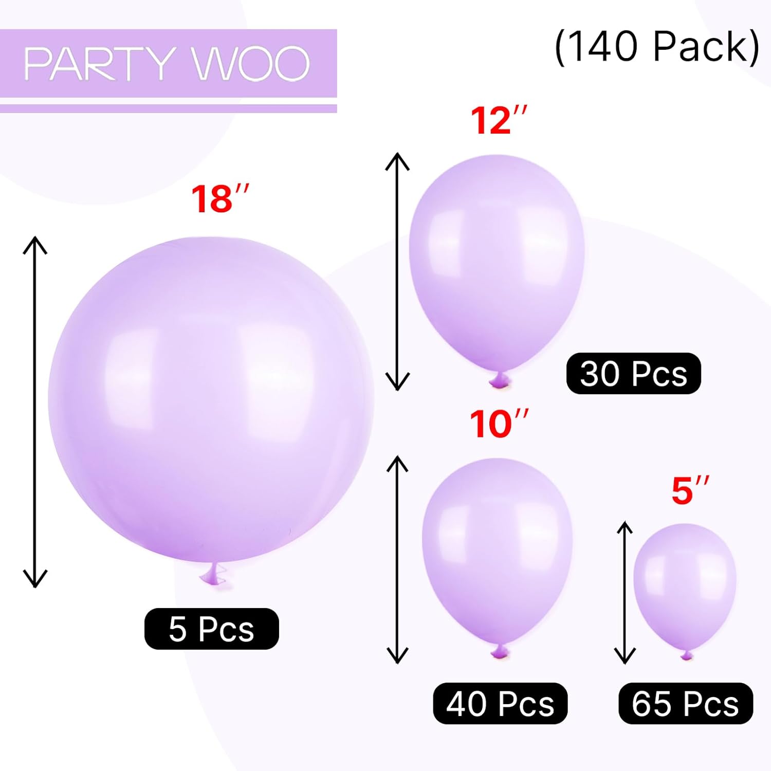 PartyWoo Lavender Balloons 140 pcs Purple Balloon Arch Kit