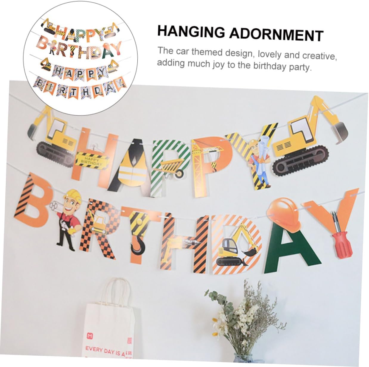 2pcs Car Themed Birthday Hanging Flags for Boys and Girls