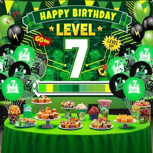 Level Up 7th Birthday Banner and Balloons Set