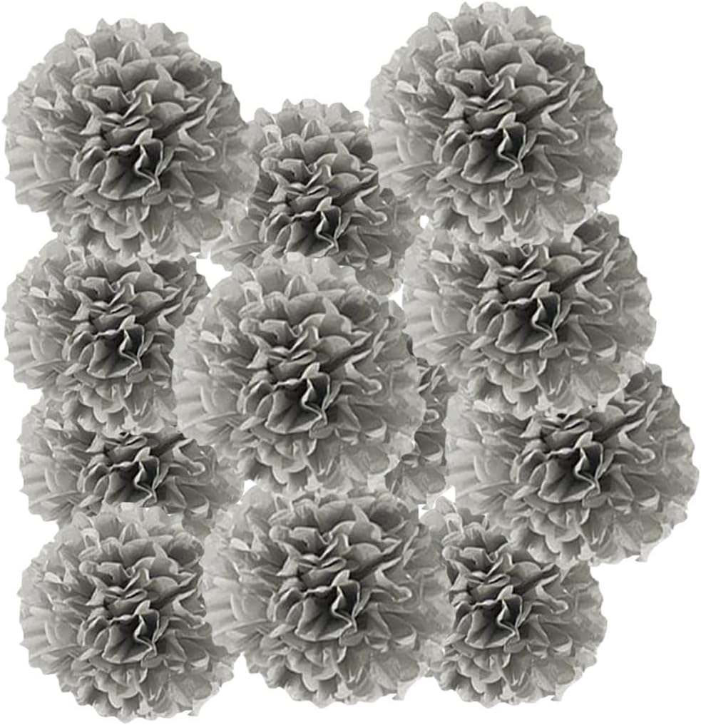 12pcs Grey Paper Pom Poms Tissue Flower Decorations