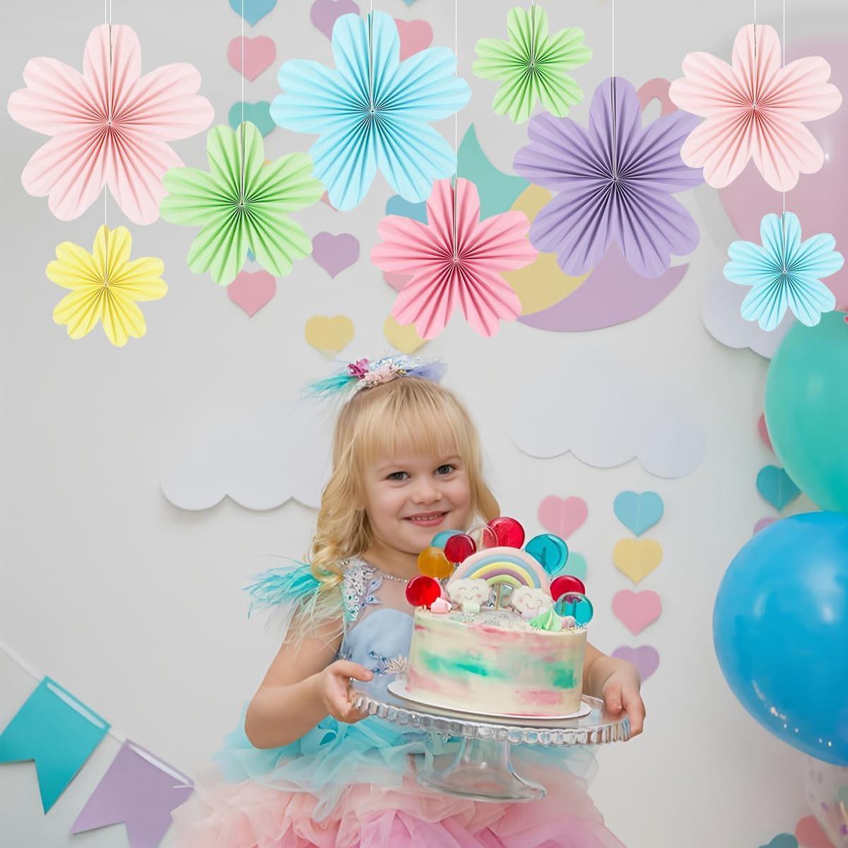 Zilue Paper Fans Decor Pack of 9 Pastel