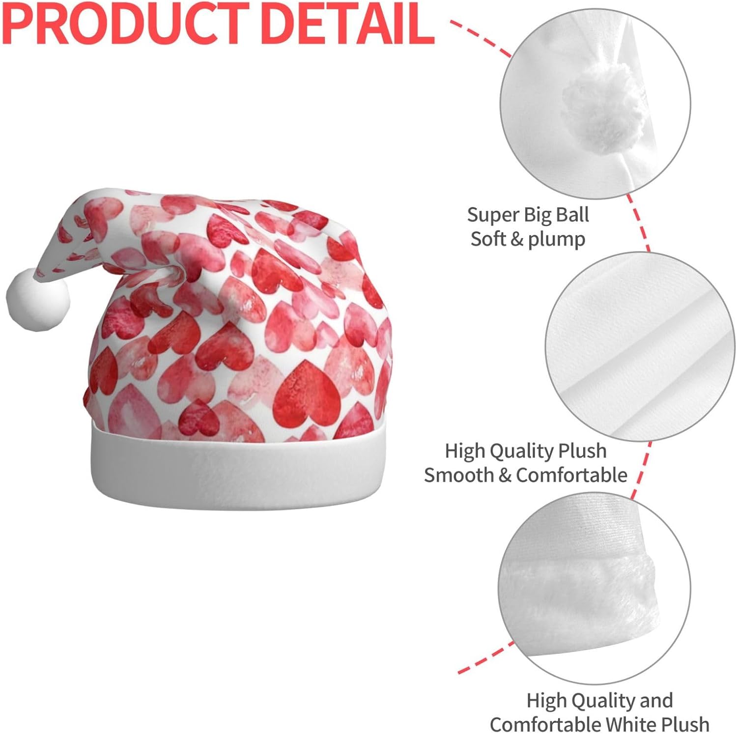 QINZHENG Falling Hearts Santa Hat for Women