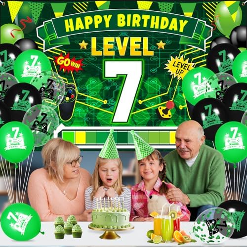 Level Up 7th Birthday Banner and Balloons Set