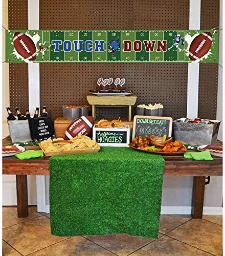 Large Football-Themed Birthday Party Banner with Hanging Ribbon