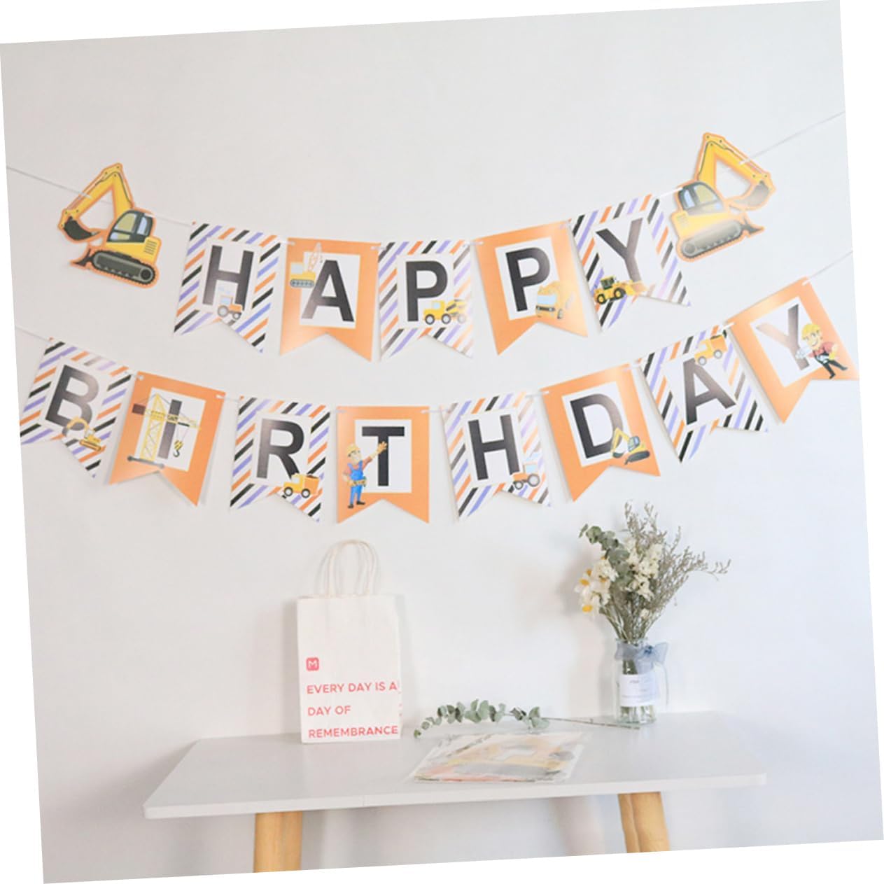 2pcs Excavator Themed Birthday Banners for Boys and Girls