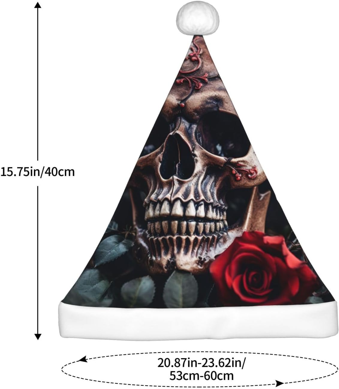 QINZHENG Skull and Red Rose Santa Hat
