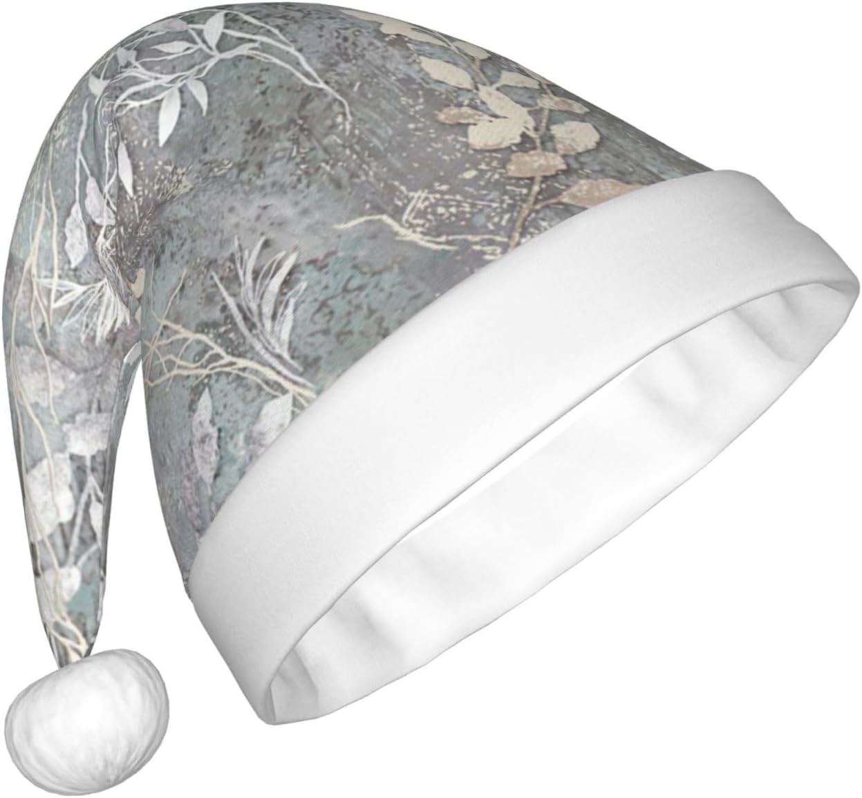 QINZHENG Blue Grace Flora Print Santa Hat for Women
