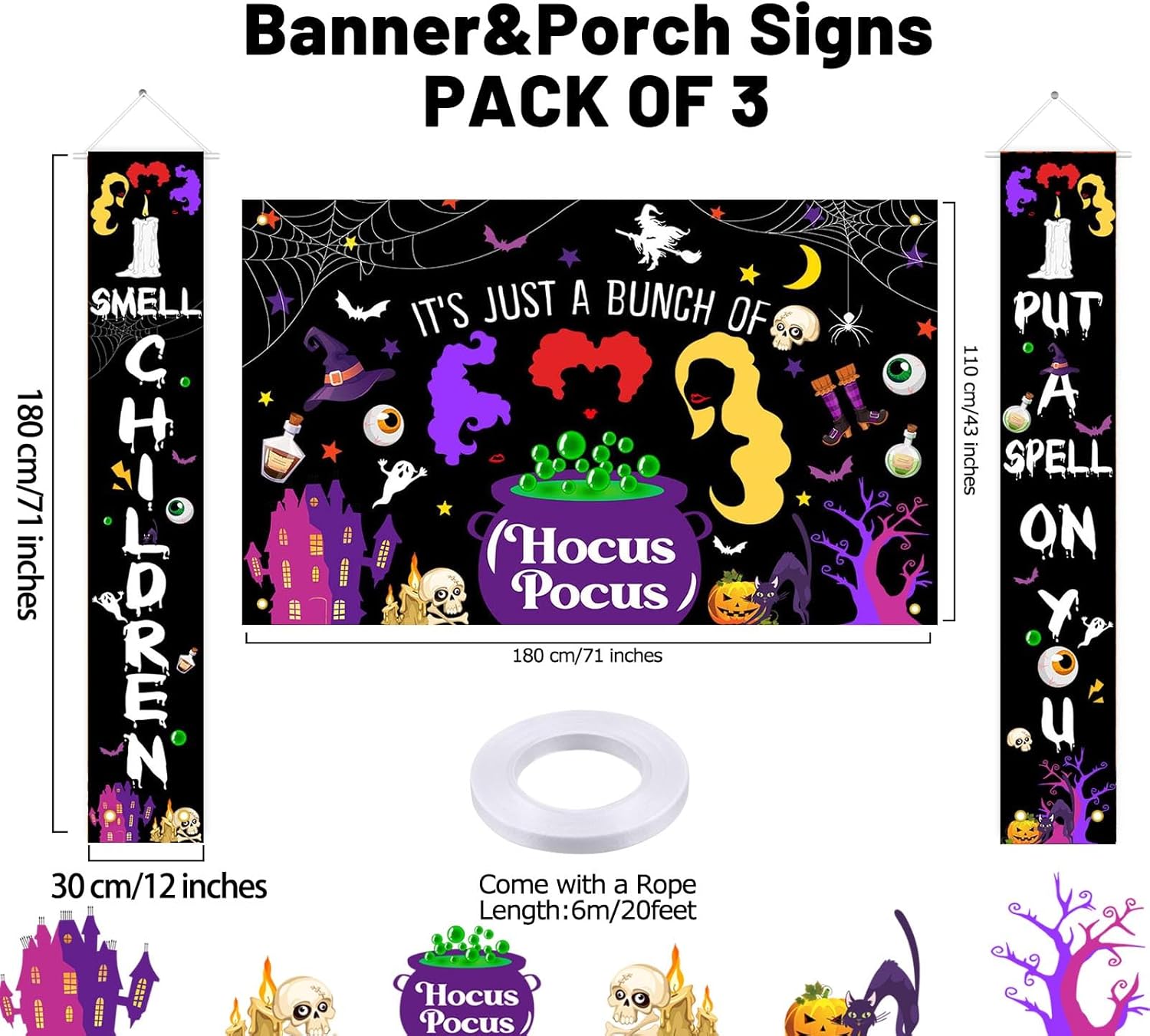 Avezano Hocus Pocus Halloween Decorations 3pcs Witches Banners