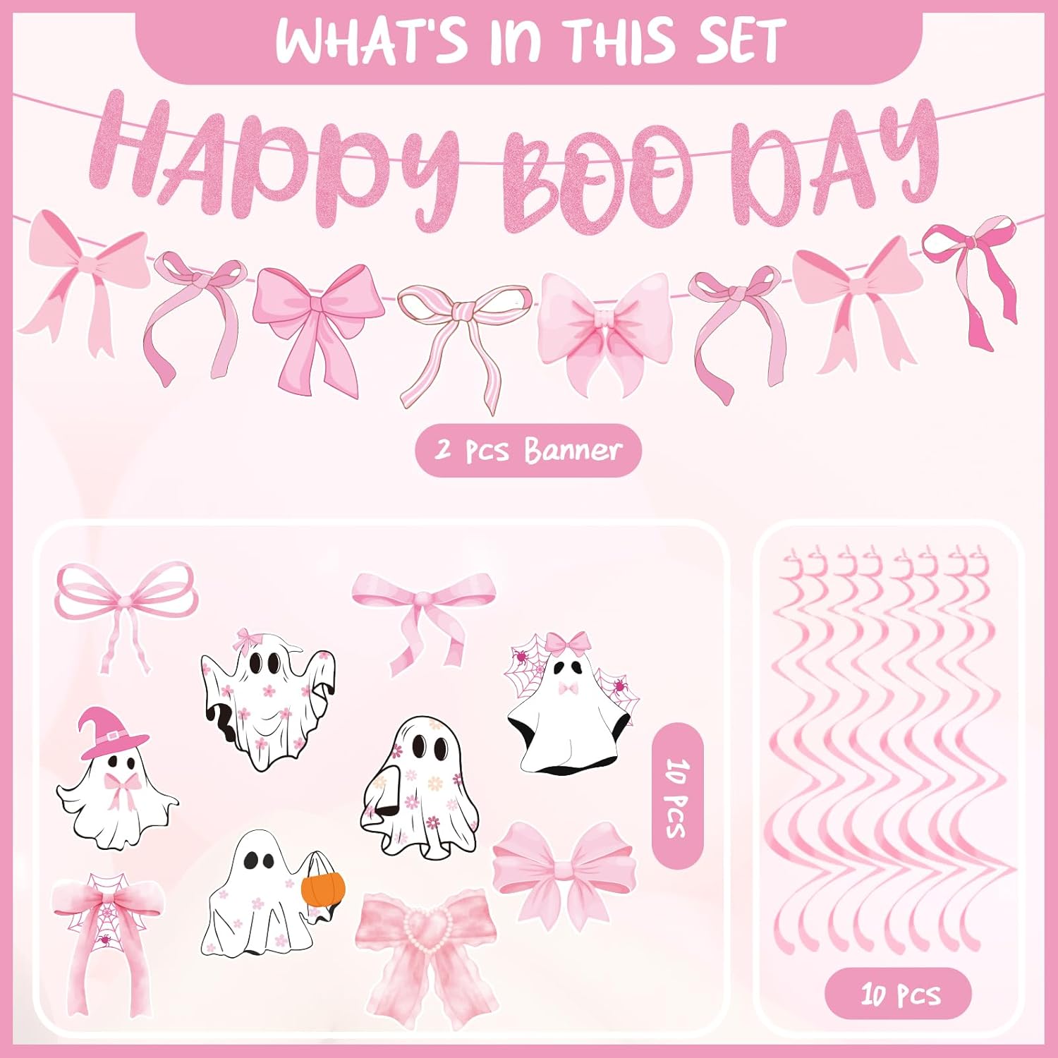 Pink Halloween Party Decorations 12Pcs Happy Boo Day Decor