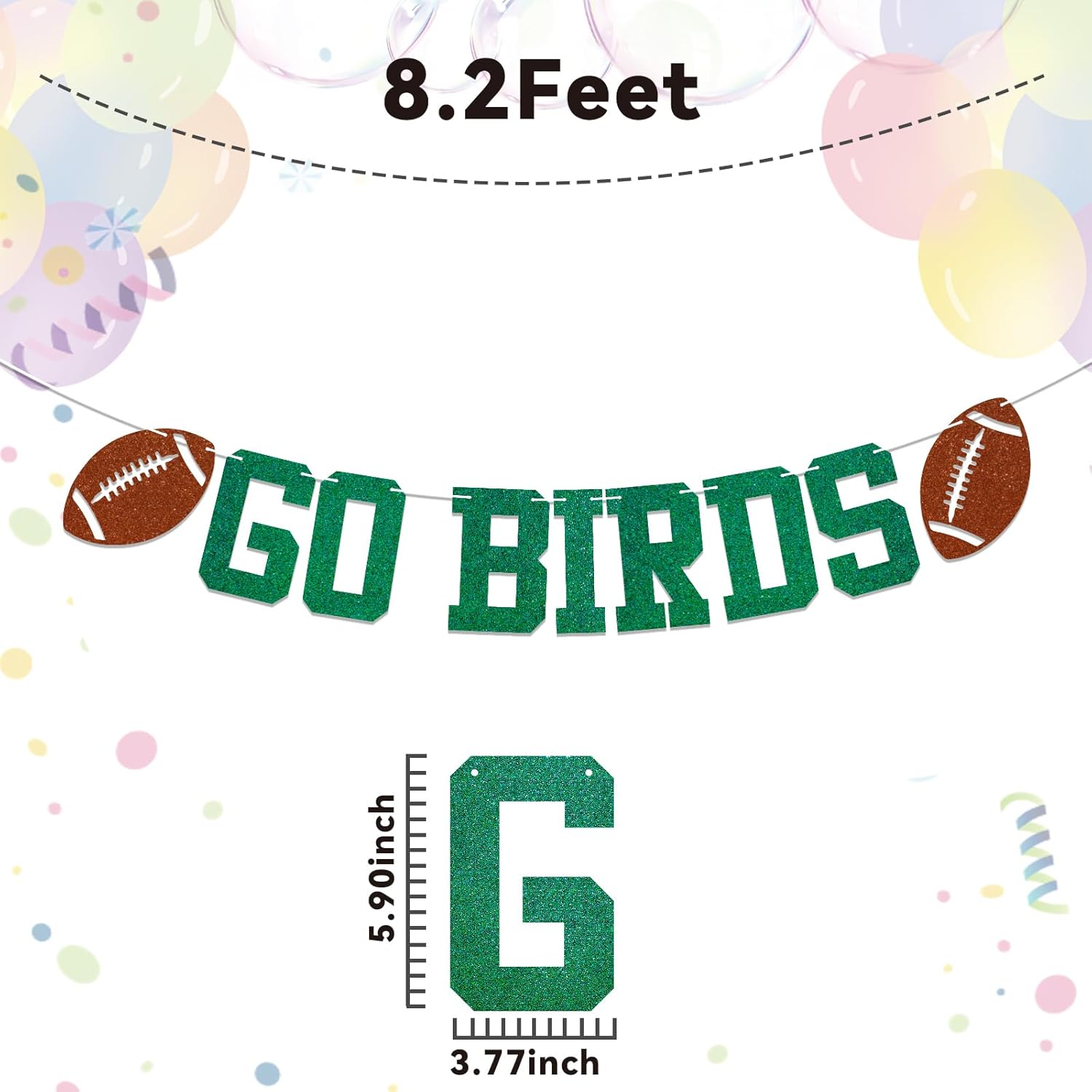Go Birds Banner - Green Glitter Football Game Decor
