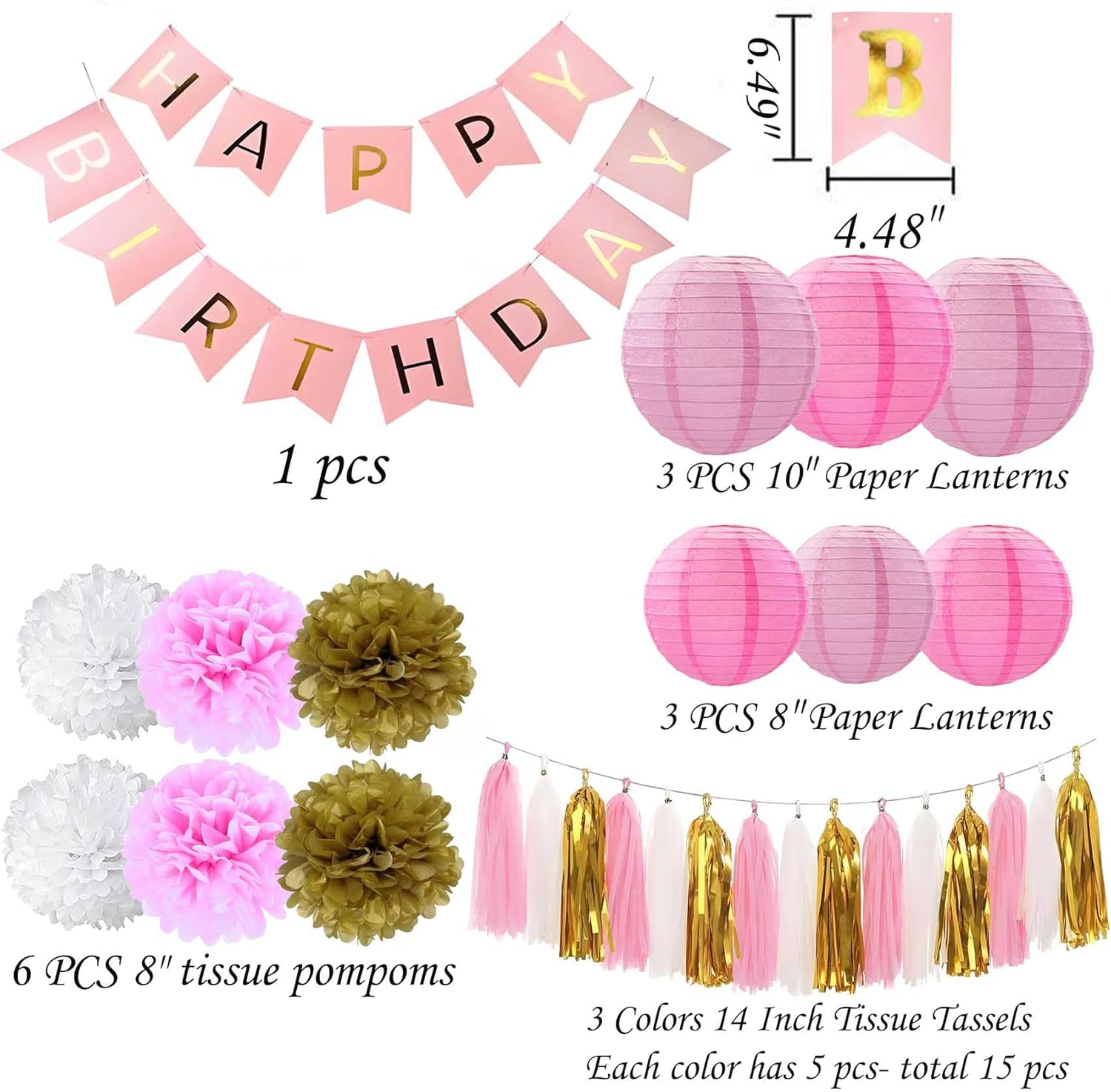 Pink Gold and White Party Decorations Set 28PCS