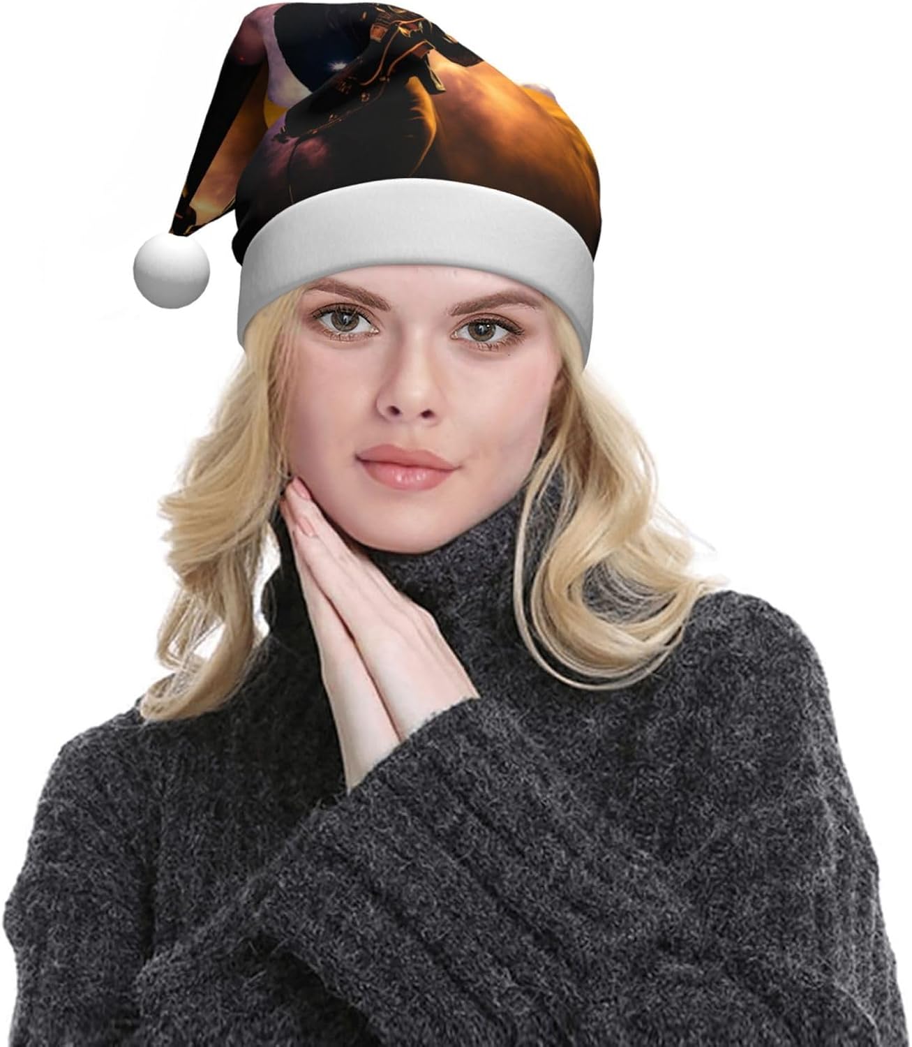 Personalized Santa Hat with Musical Guitar Print for Women