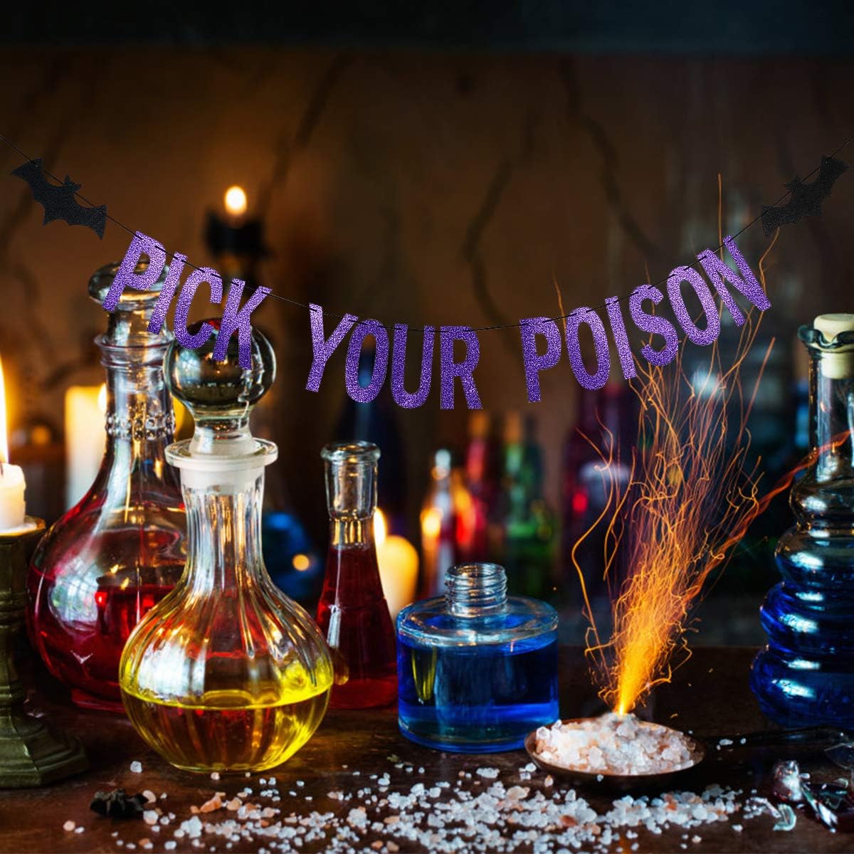 Purple Glitter Pick Your Poison Halloween Banner