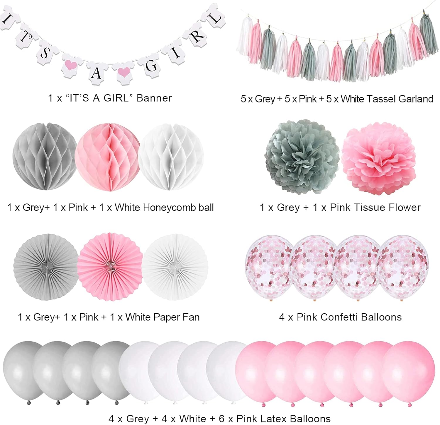 Baby Shower Decorations for Girl Pink and Grey