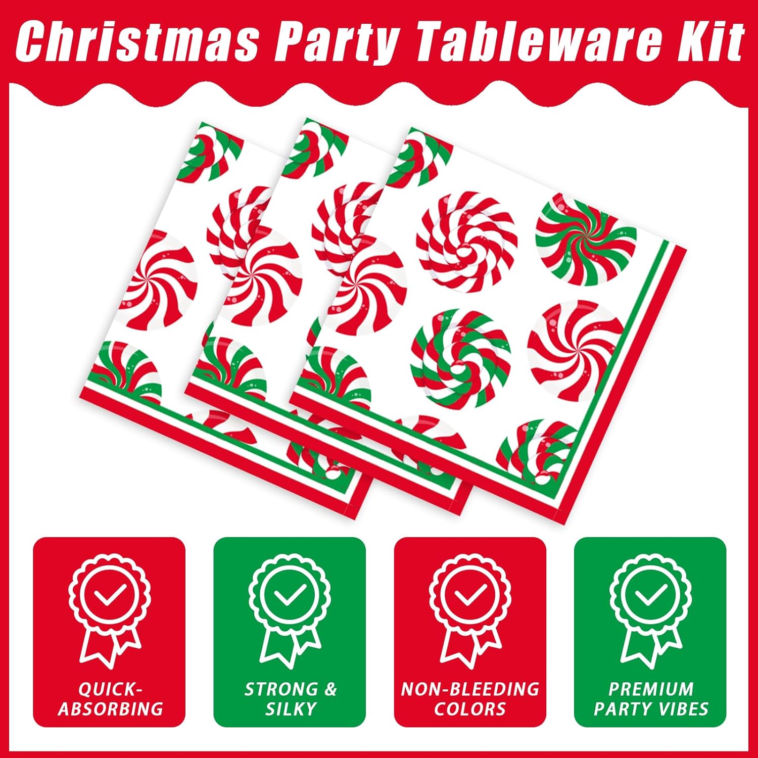 200Pcs Christmas Peppermint Party Plates Napkins Set