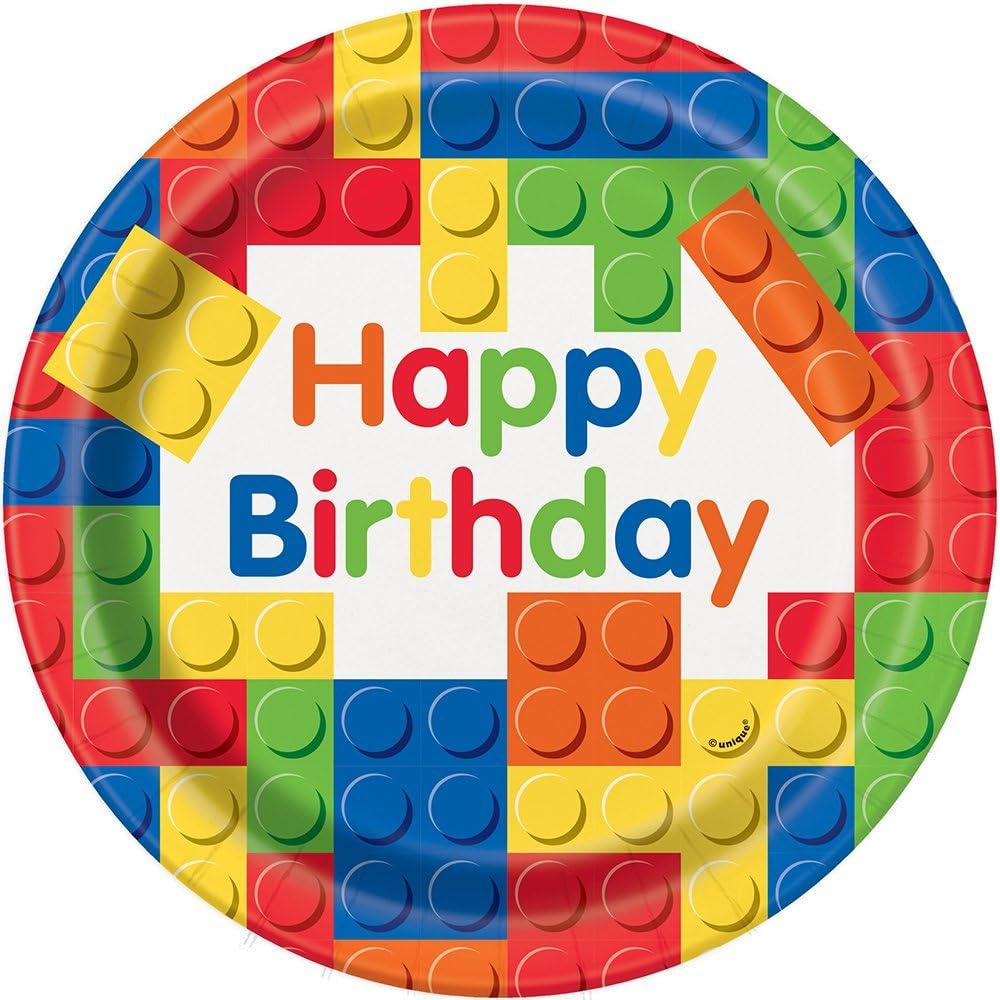Bold Bright Building Blocks Birthday Plates 9 Inch Pack of 8
