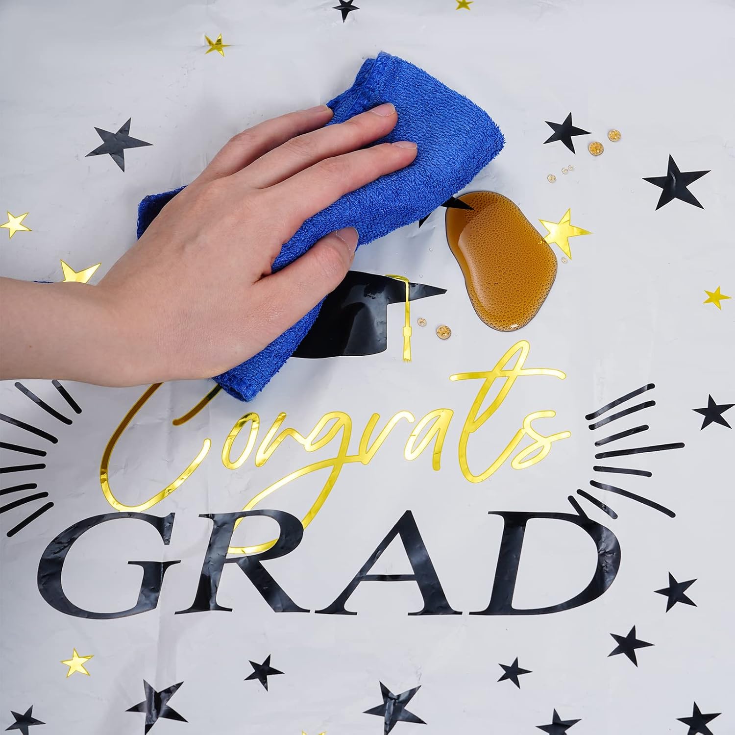 3 Piece Graduation Party Tablecloths Black White Gold