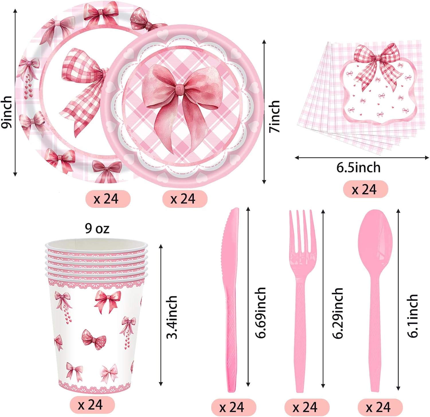 Pink Bow Birthday Party Set for 24 Guests