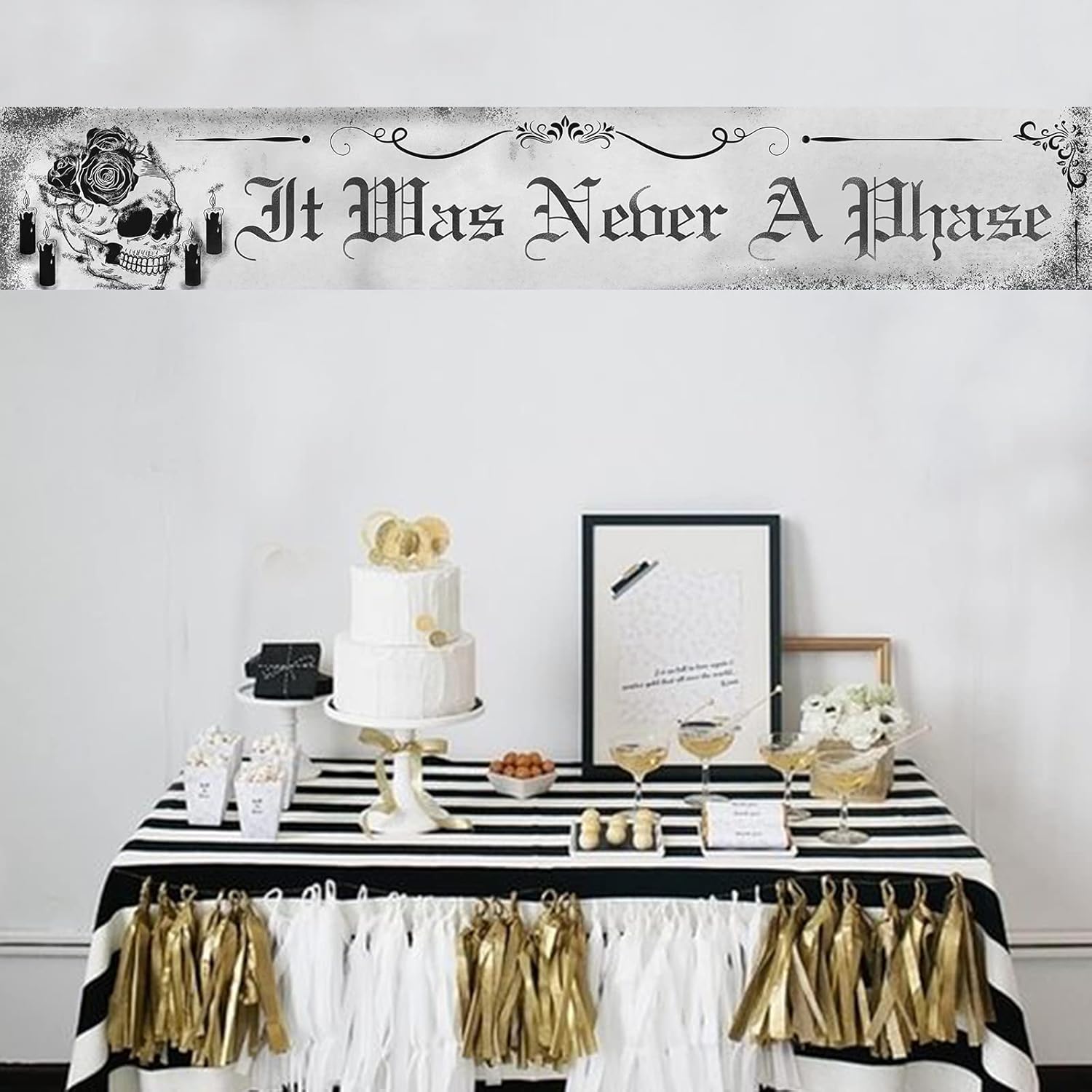 Gothic It Was Never a Phase Black Skull Banner