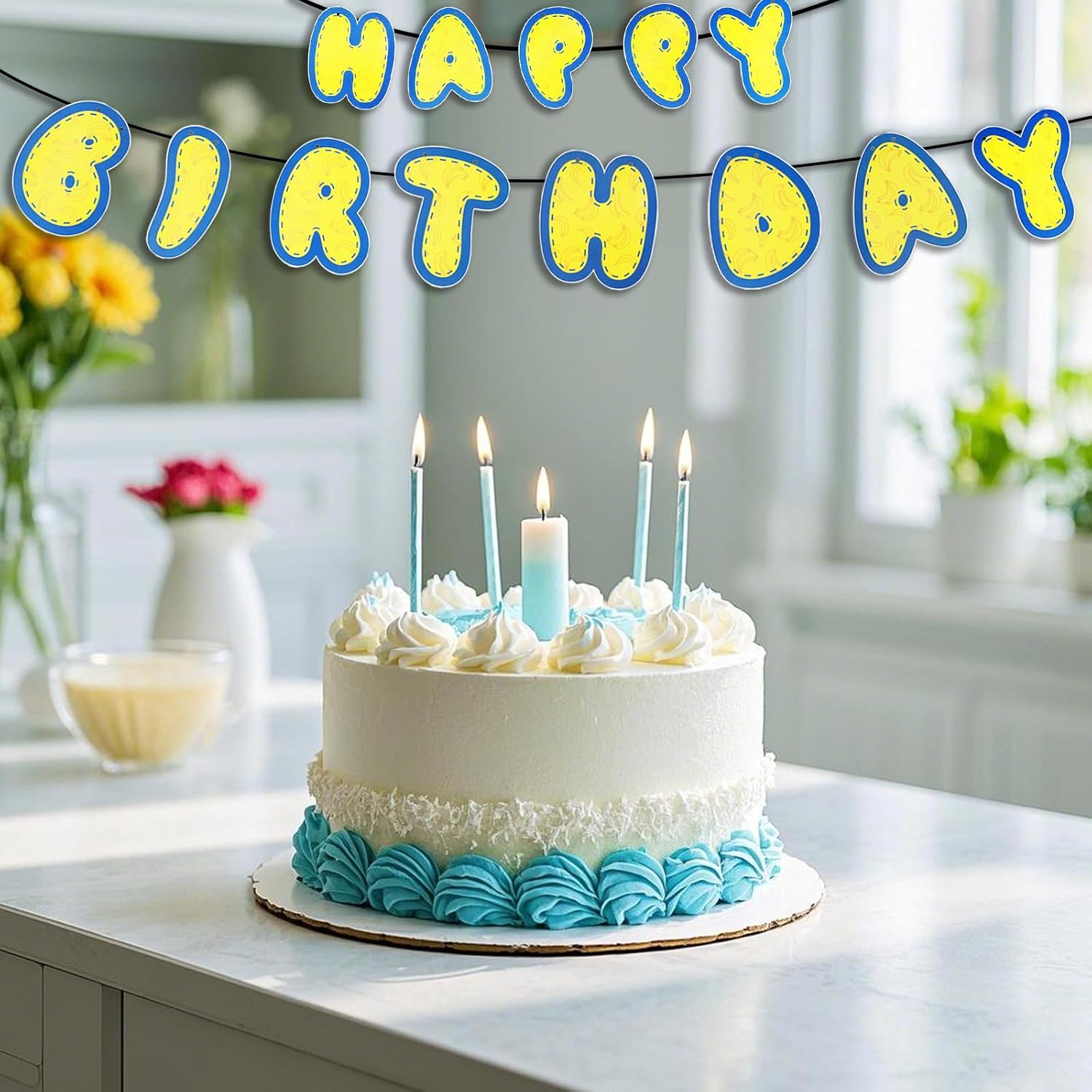 Yellow Birthday Banner with Cute Cartoon Letters