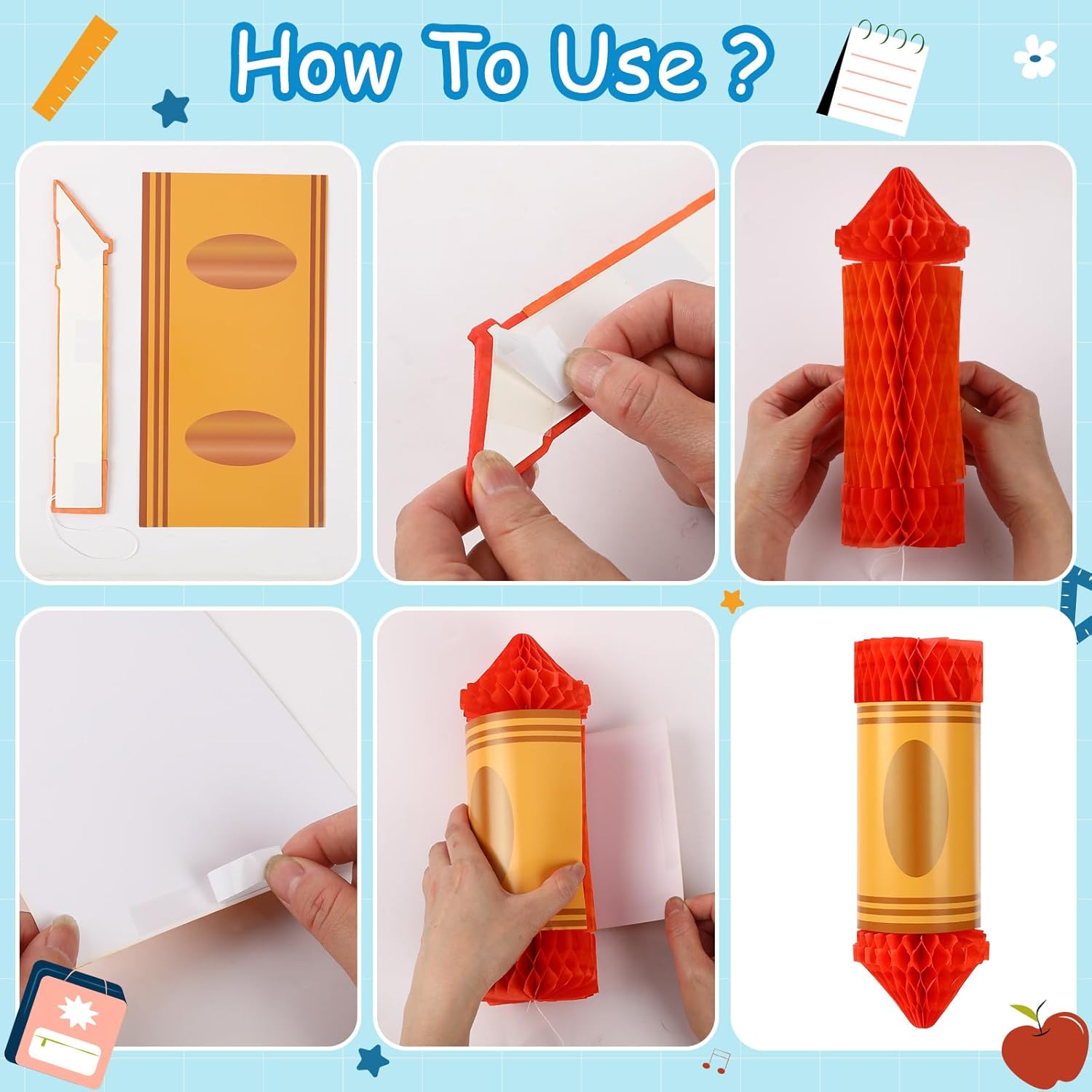 12 Pcs Crayon Pencil Hanging Honeycomb Classroom Decorations