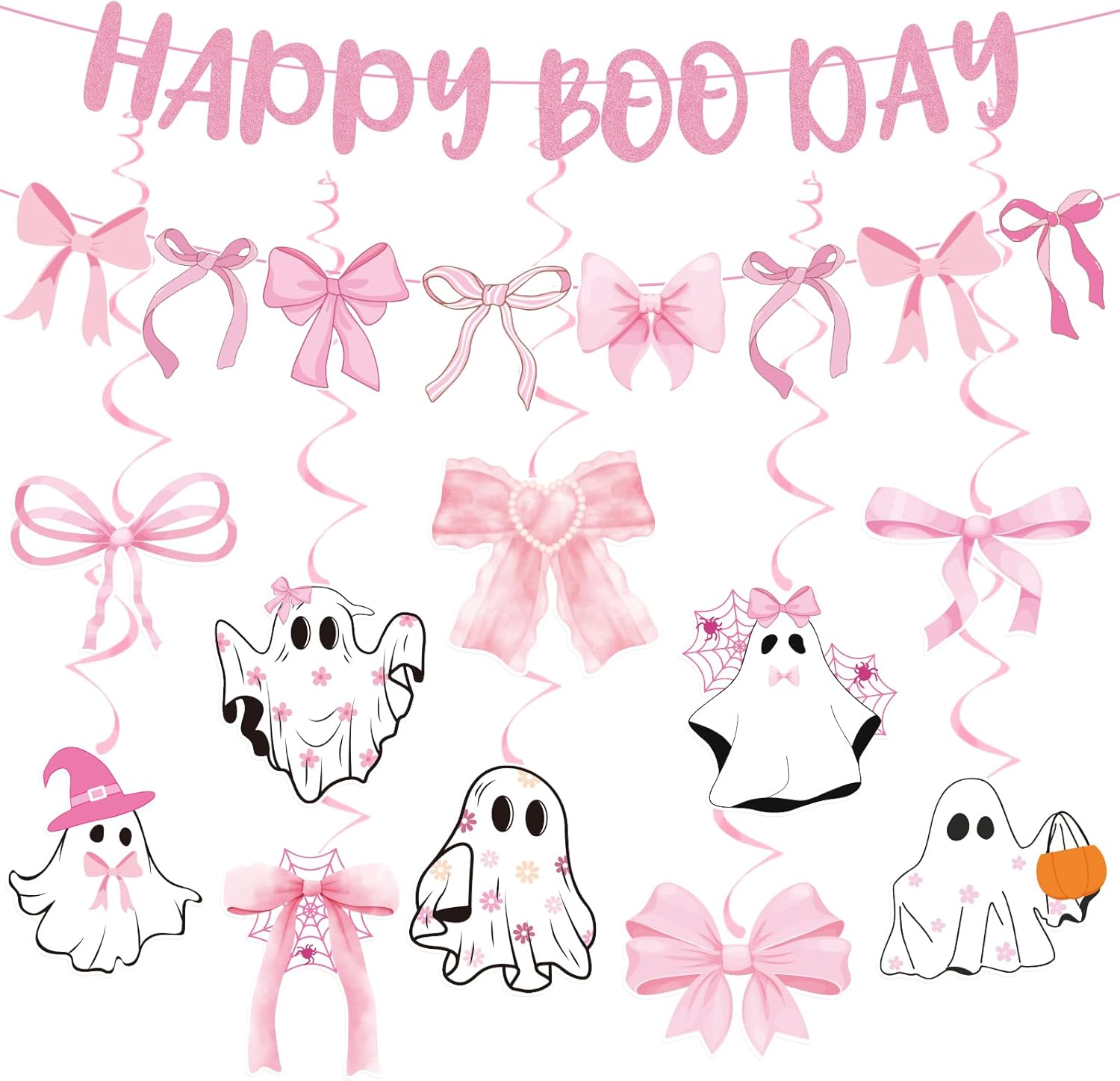 Pink Halloween Party Decorations 12Pcs Happy Boo Day Decor