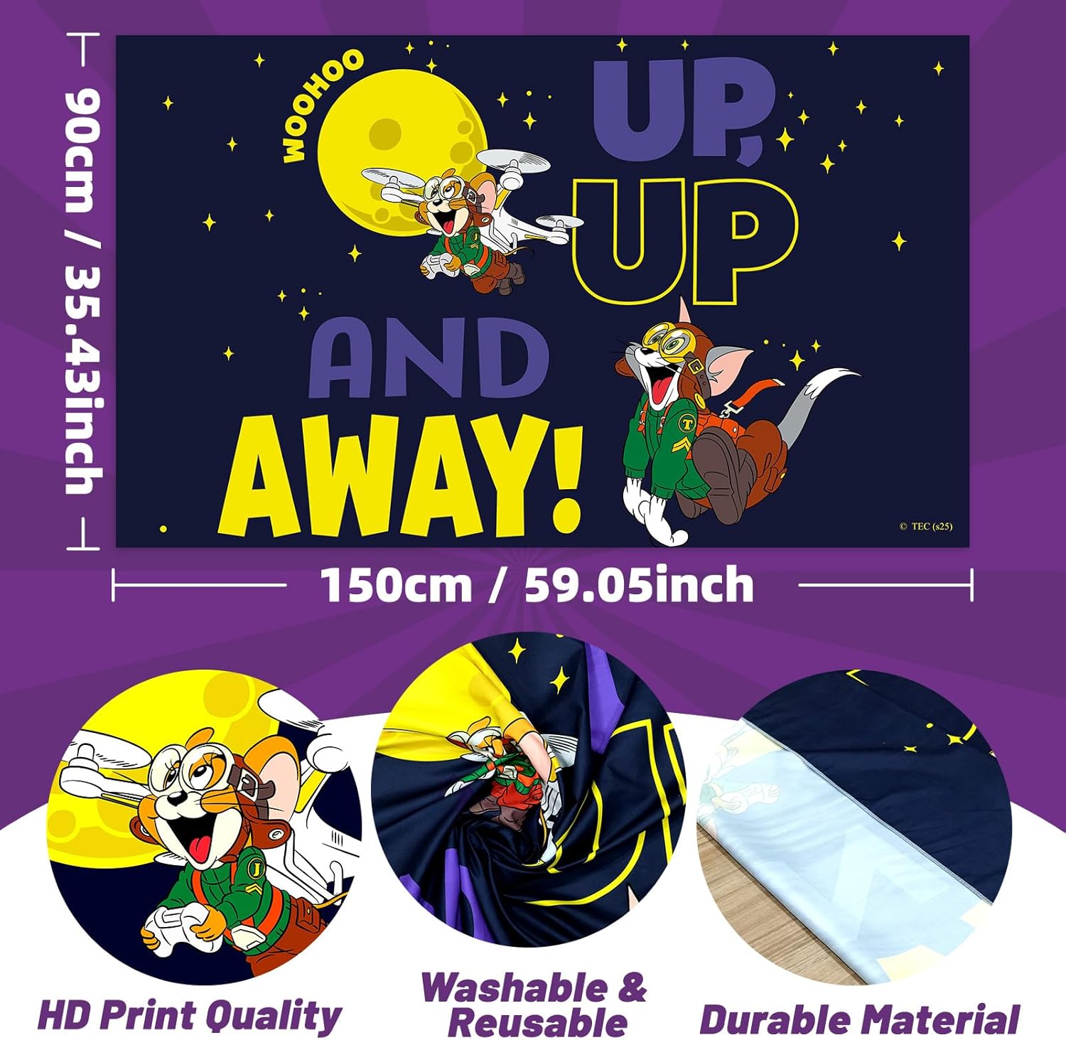 Y-times Cartoon Birthday Banner Backdrop 3x5ft