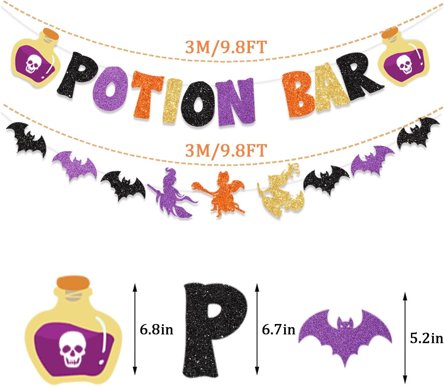 Glitter Potion Bar Halloween Decor Banner with Signs