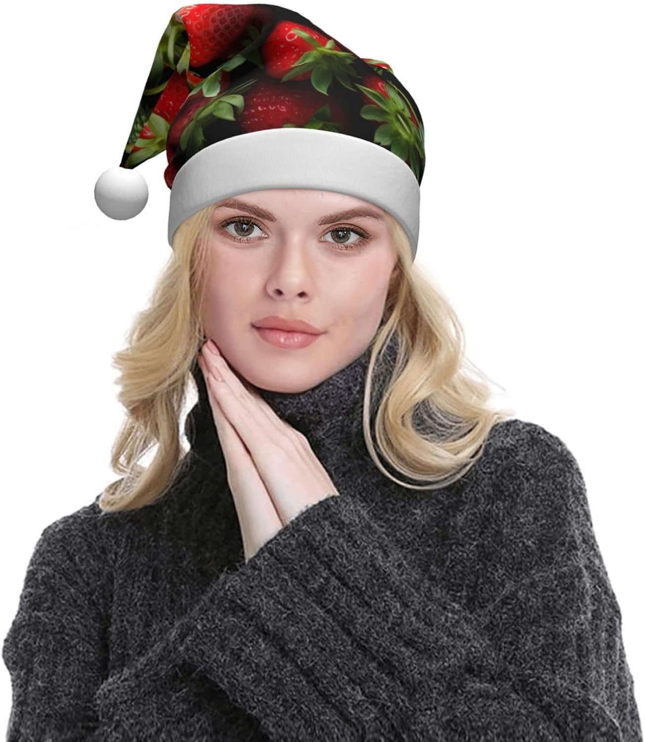 QINZHENG Personalized Santa Hat with Strawberry Print
