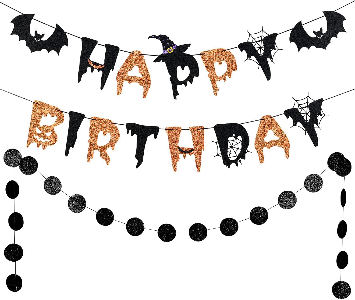 Halloween Witch Happy Birthday Banner - Orange Black Decor