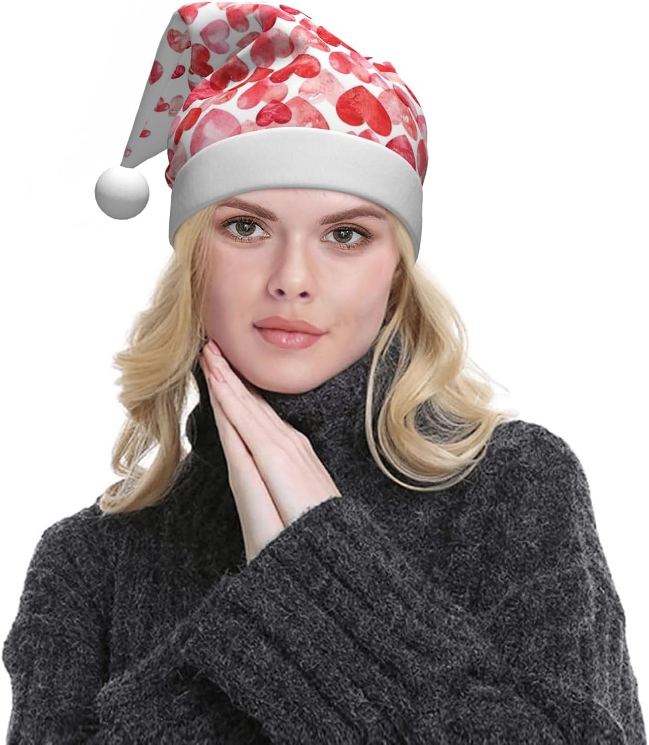 QINZHENG Falling Hearts Santa Hat for Women
