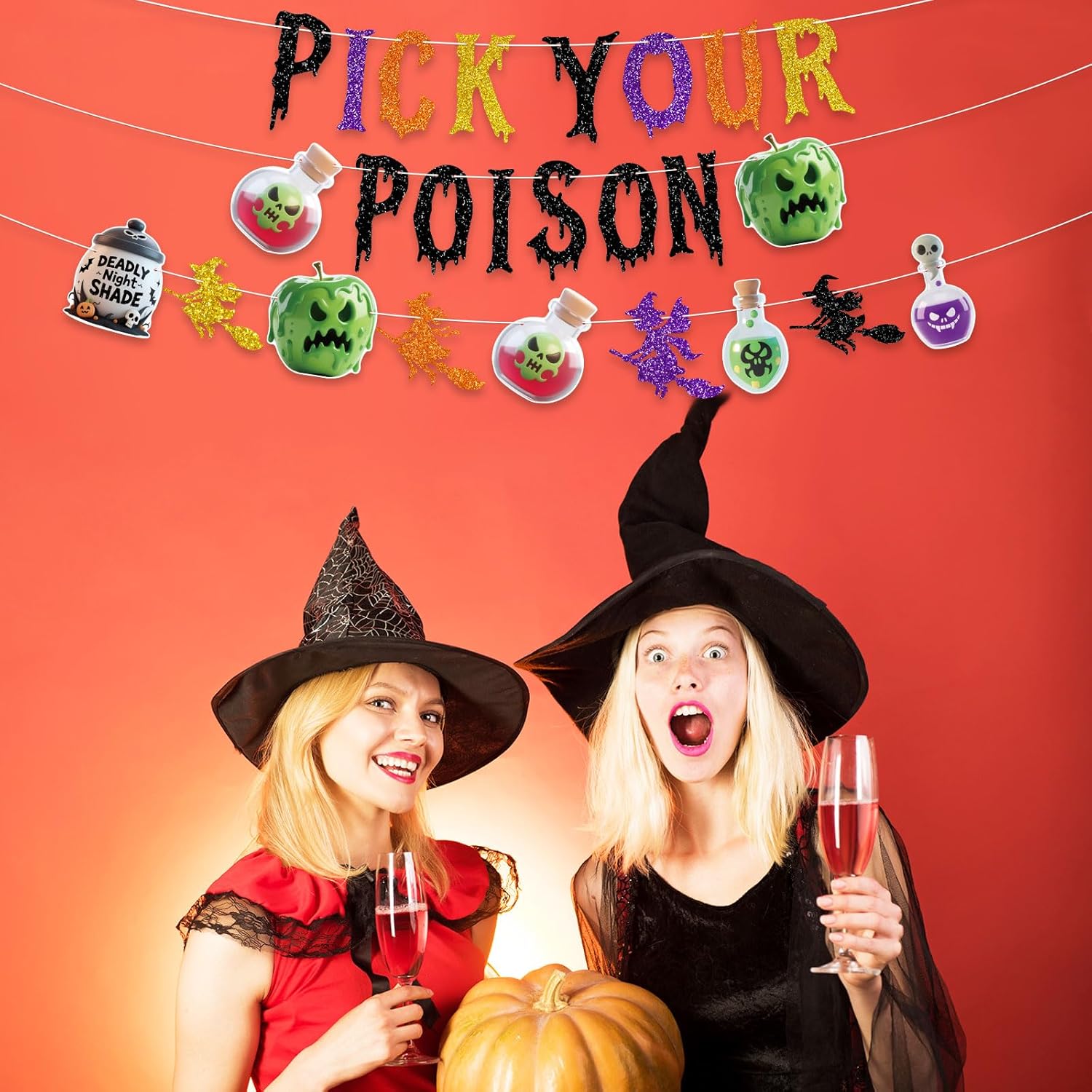 Halloween Pick Your Poison Glitter Banners for Party Decorations