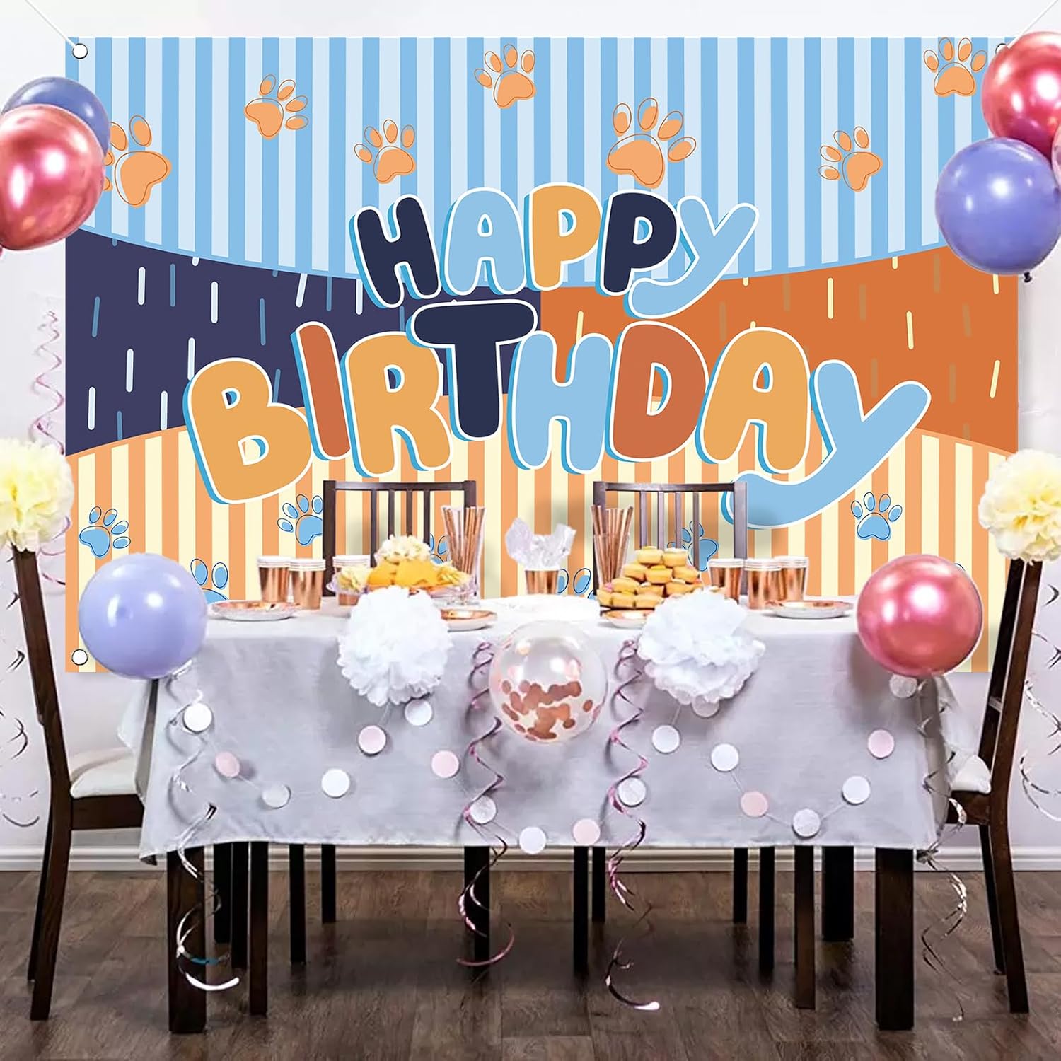 MIKLIfez Cartoon Blue Dog Birthday Banner 5x3ft