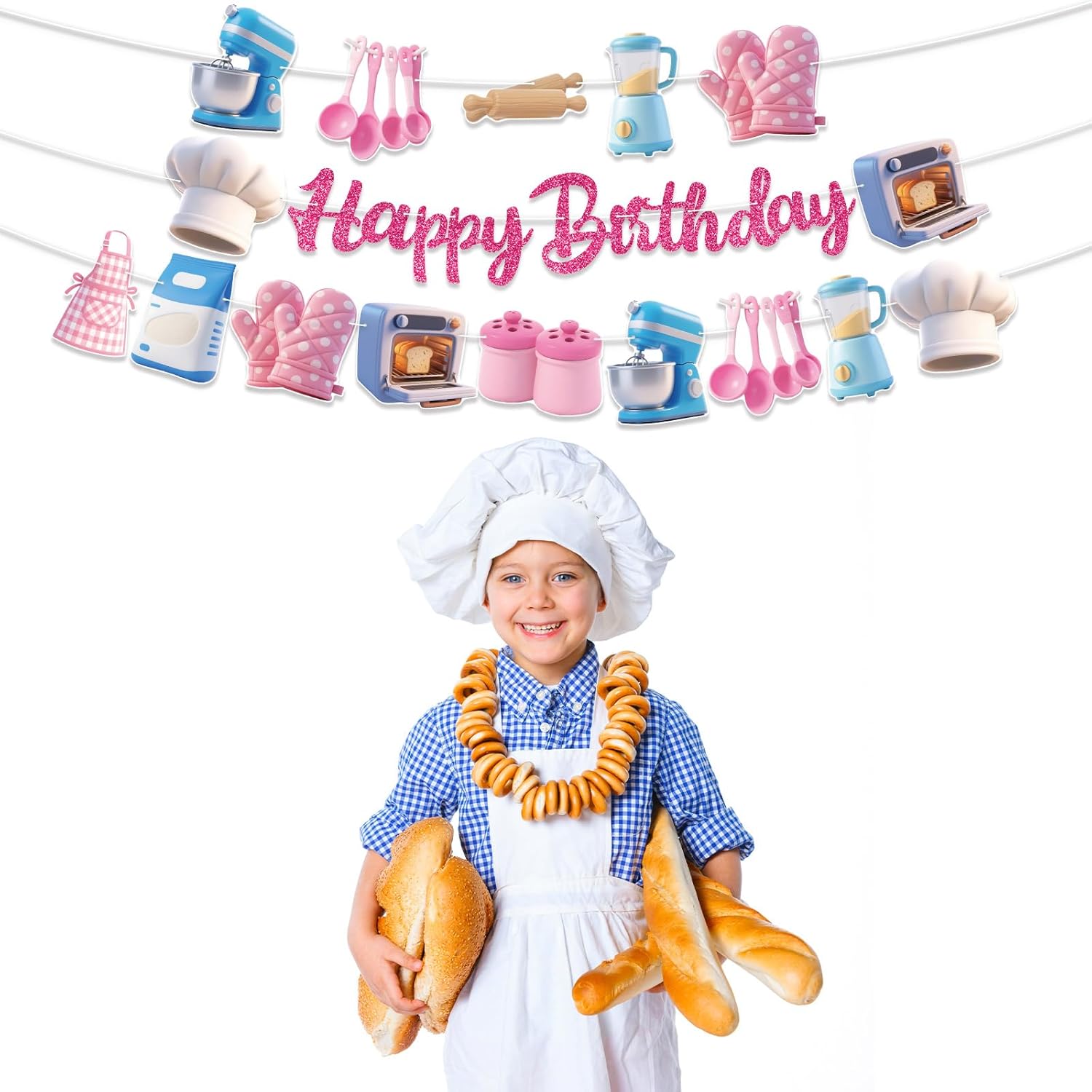 Bake Party Banners 3Pcs Happy Birthday Garland for Kids Birthday Celebrations