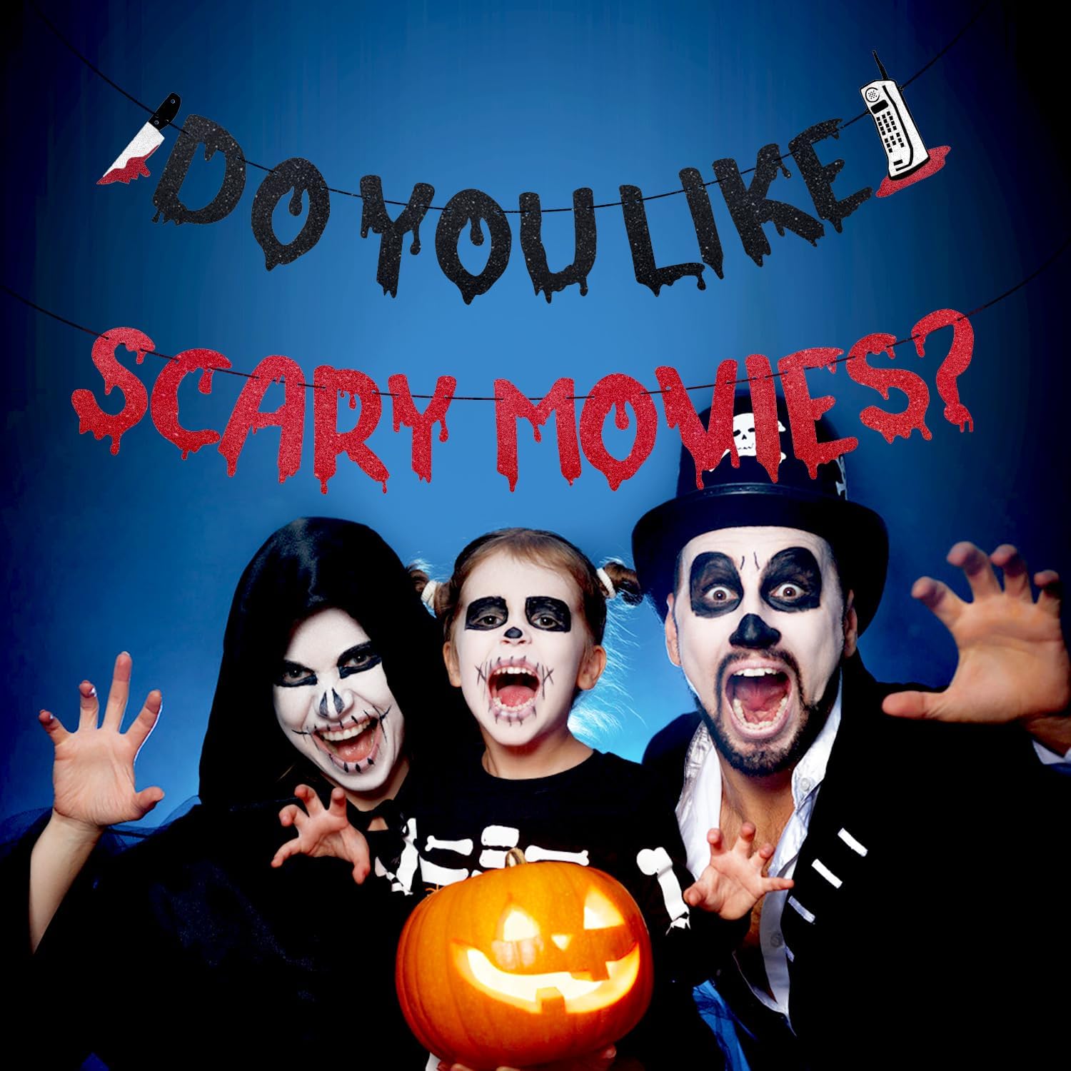 Halloween Banner with Glittery Scary Movies Design