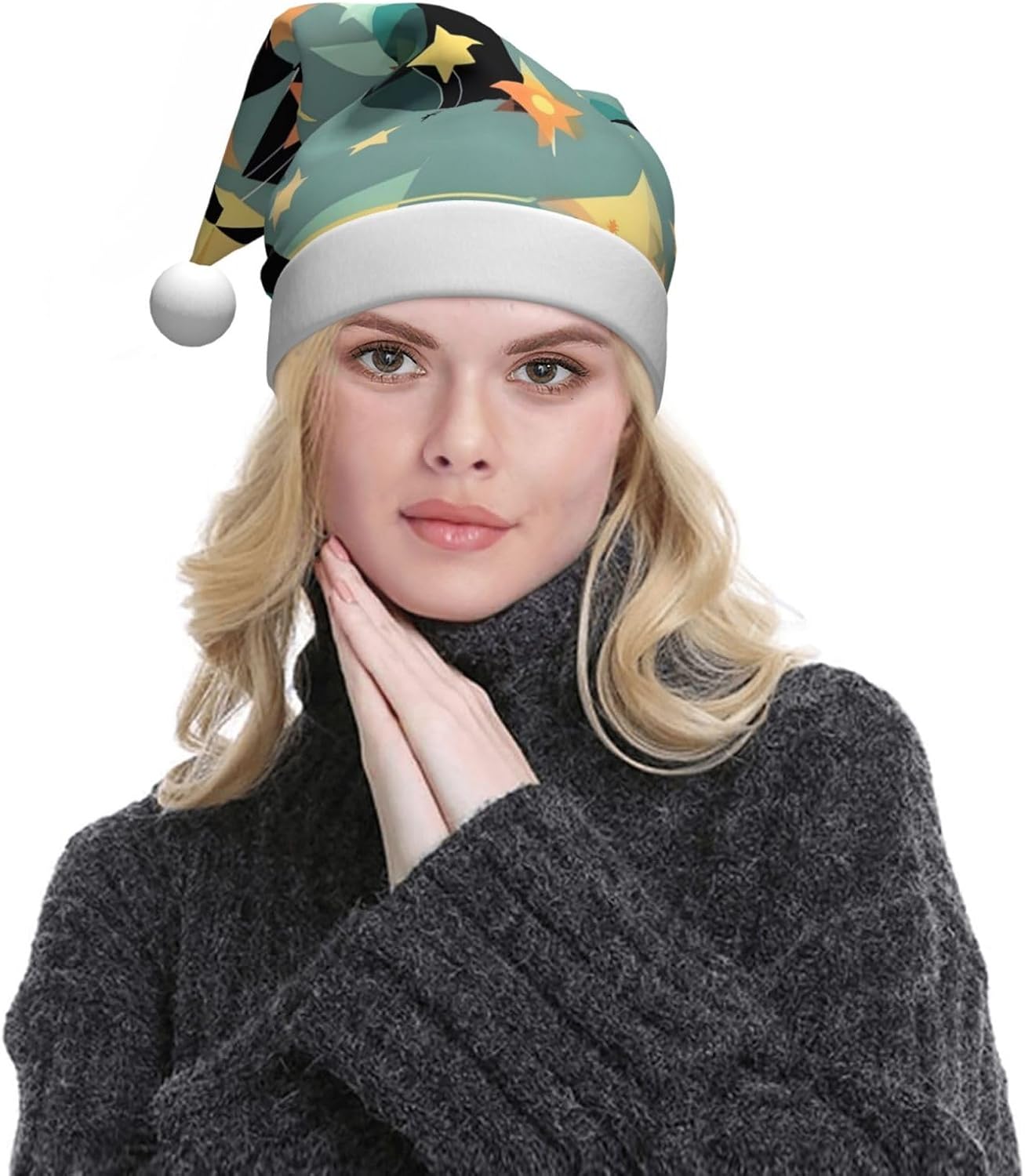 QINZHENG Atomic Stars Santa Hat for Women