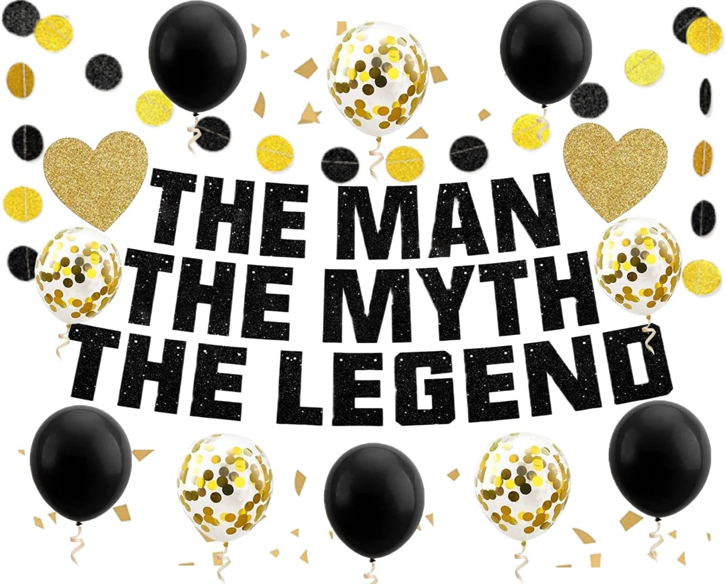 The Man The Myth The Legend Birthday Banner with Balloons and Garland