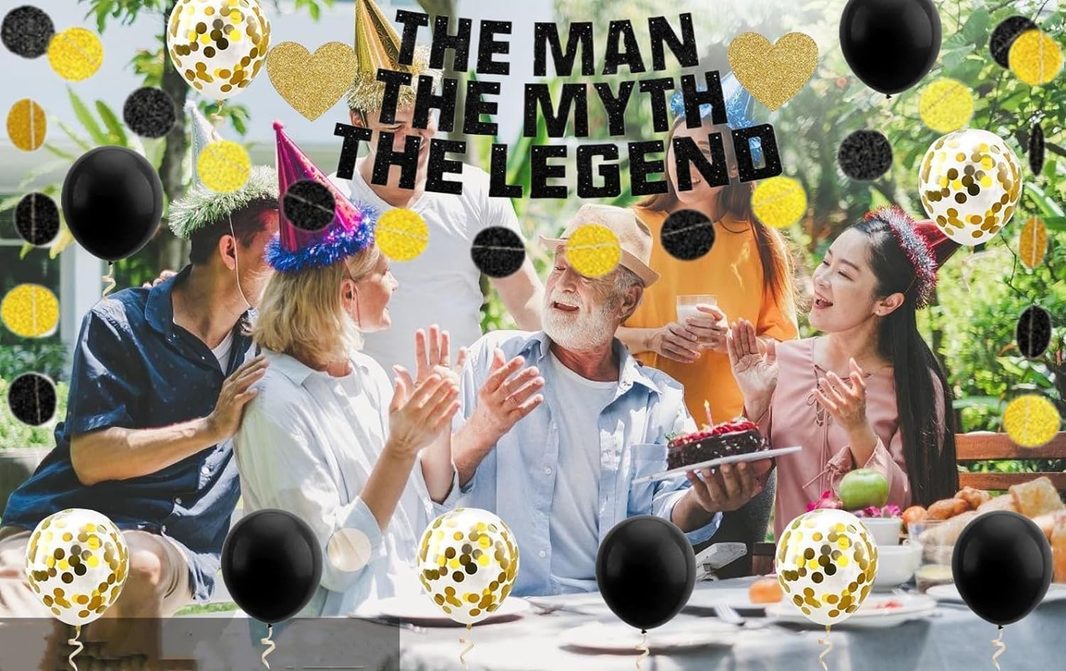 The Man The Myth The Legend Birthday Banner with Balloons and Garland