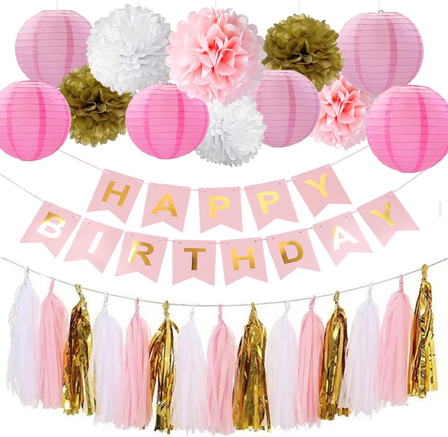 Pink Gold and White Party Decorations Set 28PCS