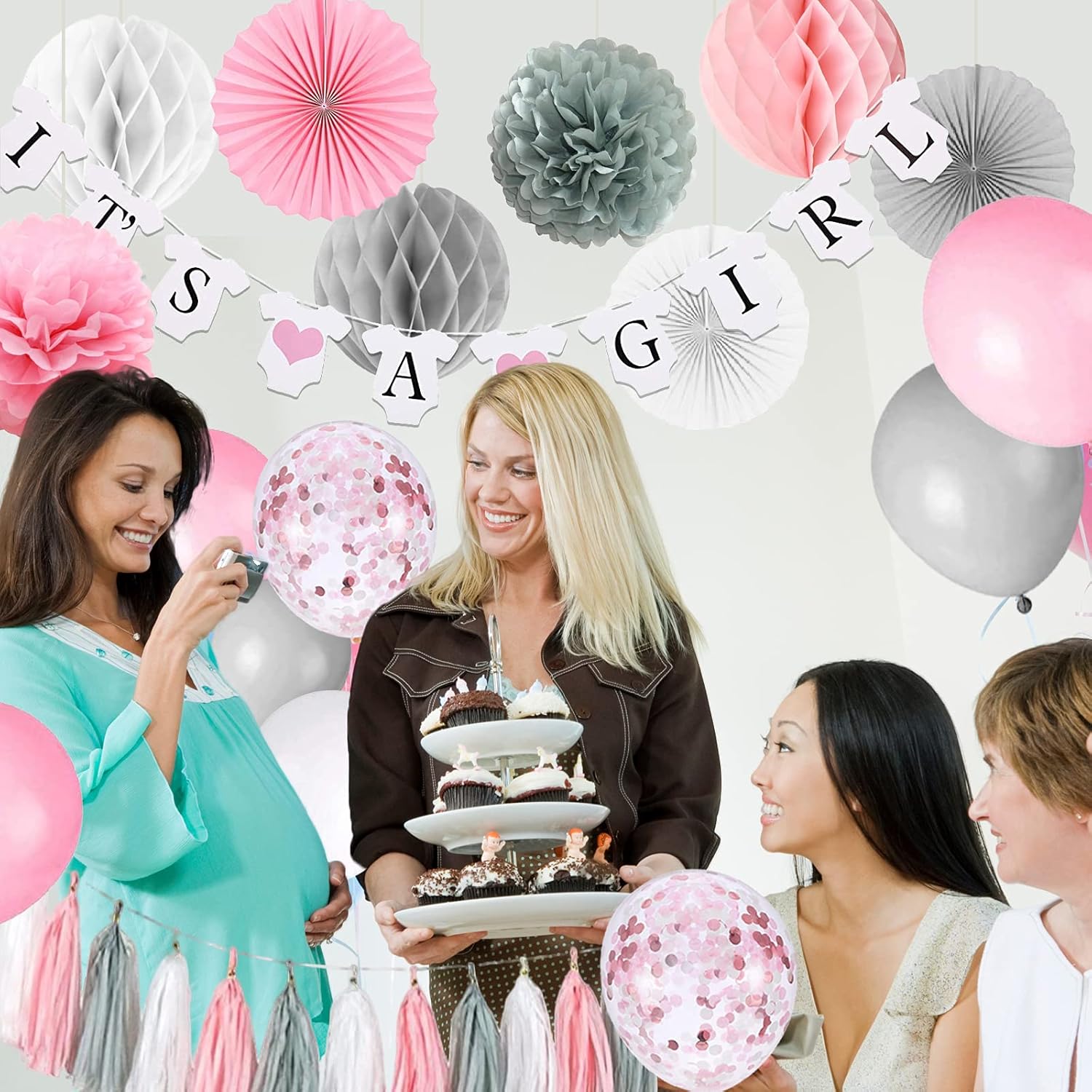 Baby Shower Decorations for Girl Pink and Grey