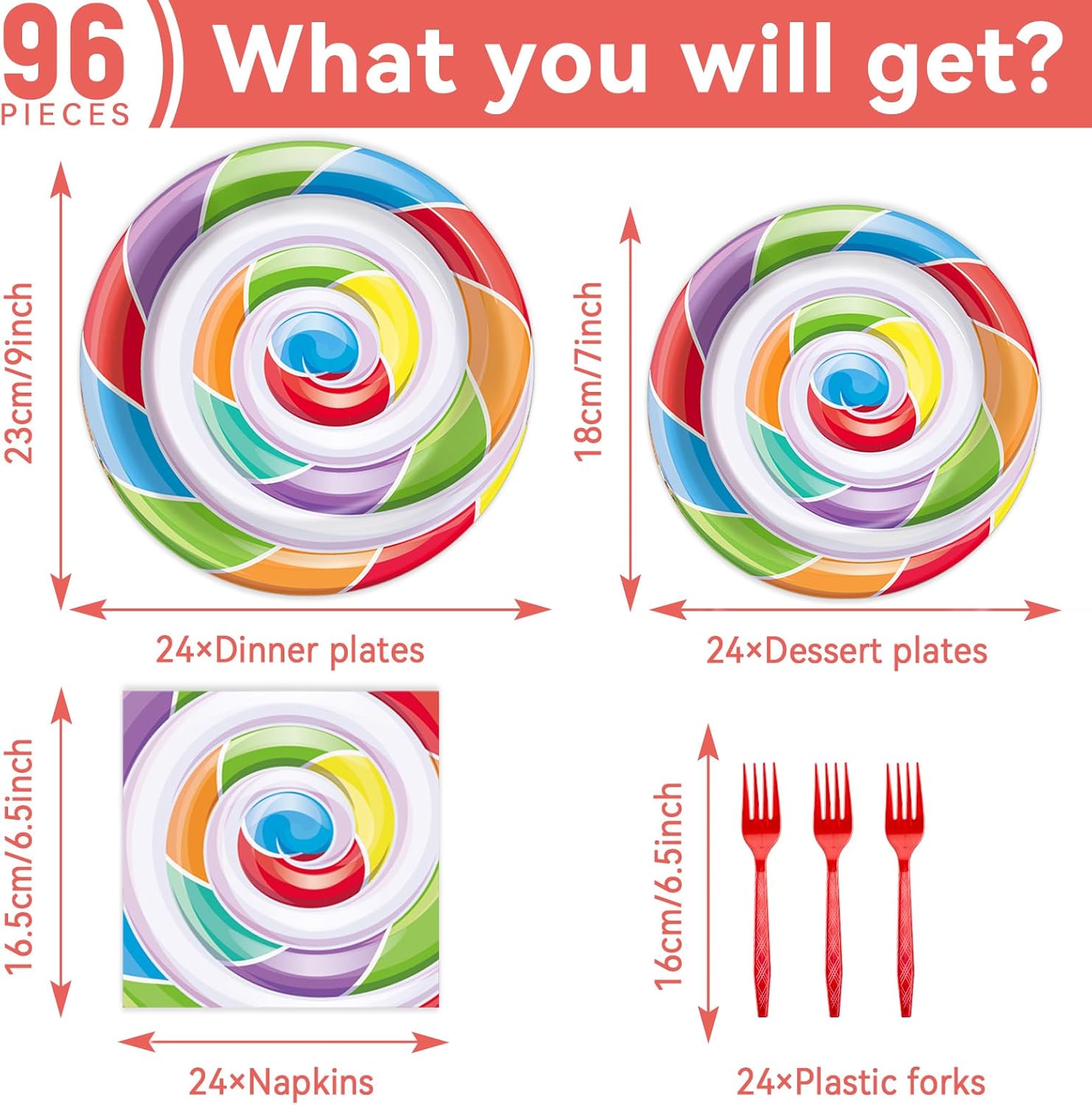 96pcs Candyland Party Supplies for Kids Birthday Baby Shower