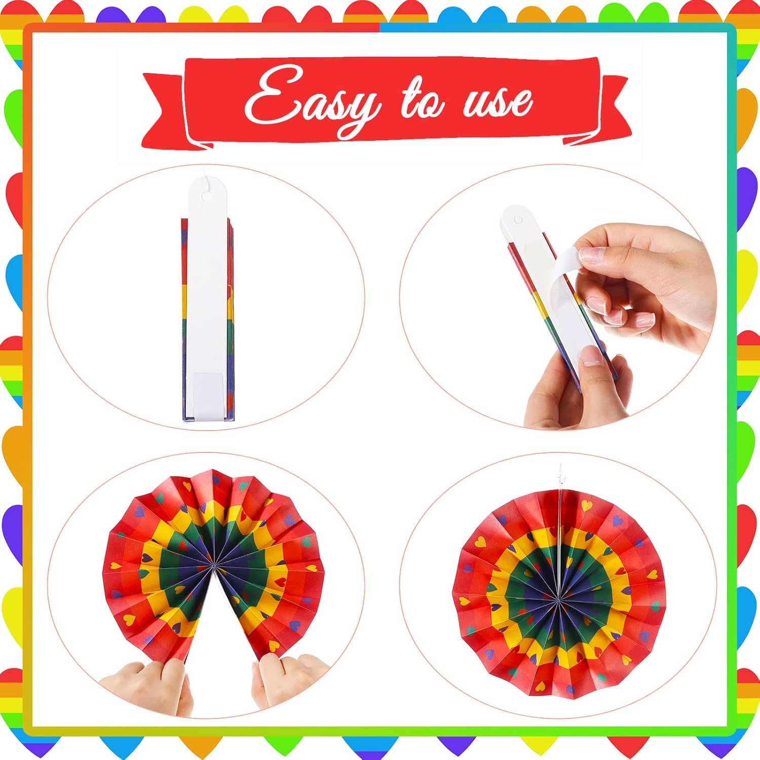 Outus 18 Pcs Rainbow Pride Hanging Fans Decorations