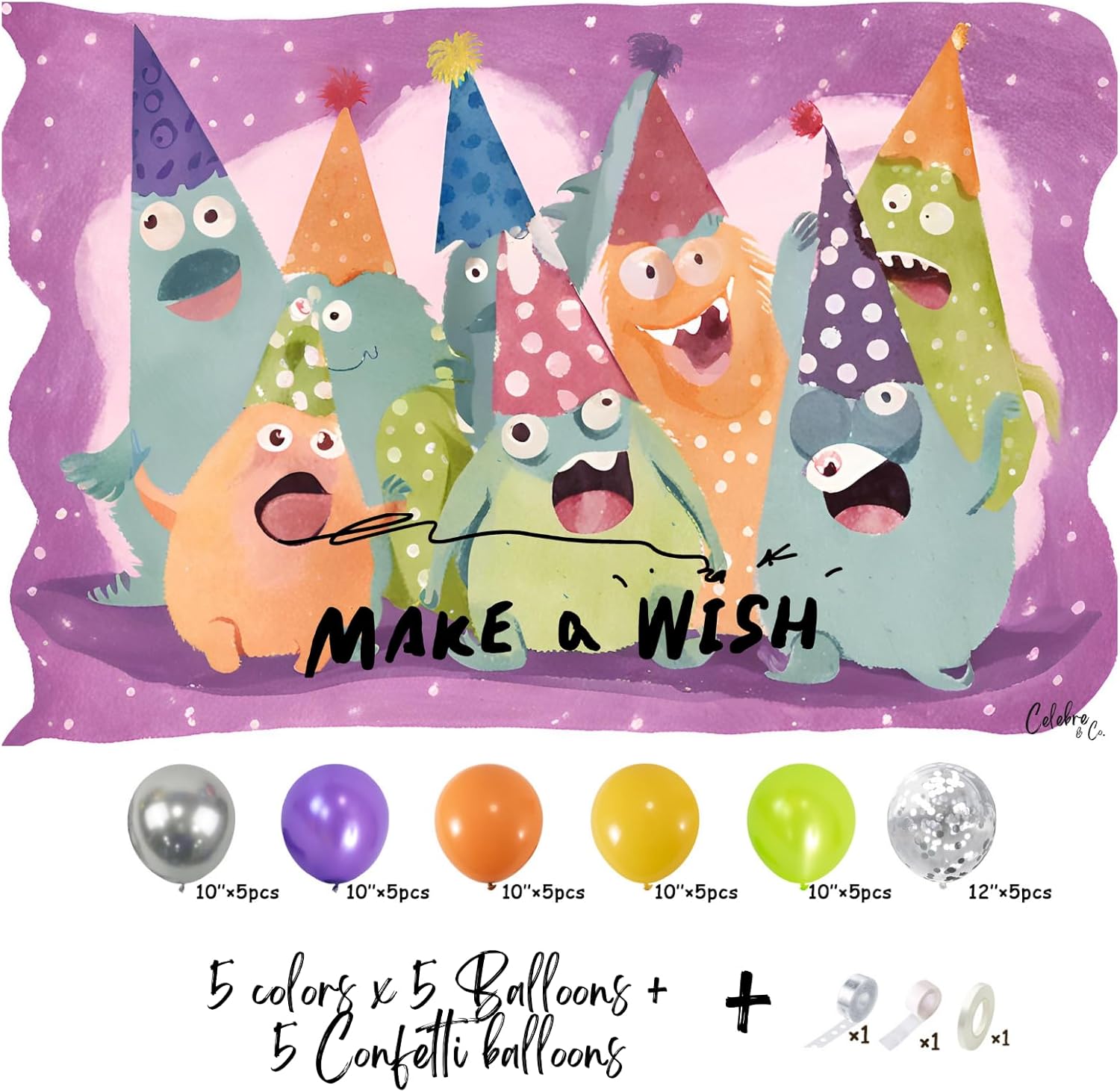 Monster Themed Birthday Backdrop for Kids Party