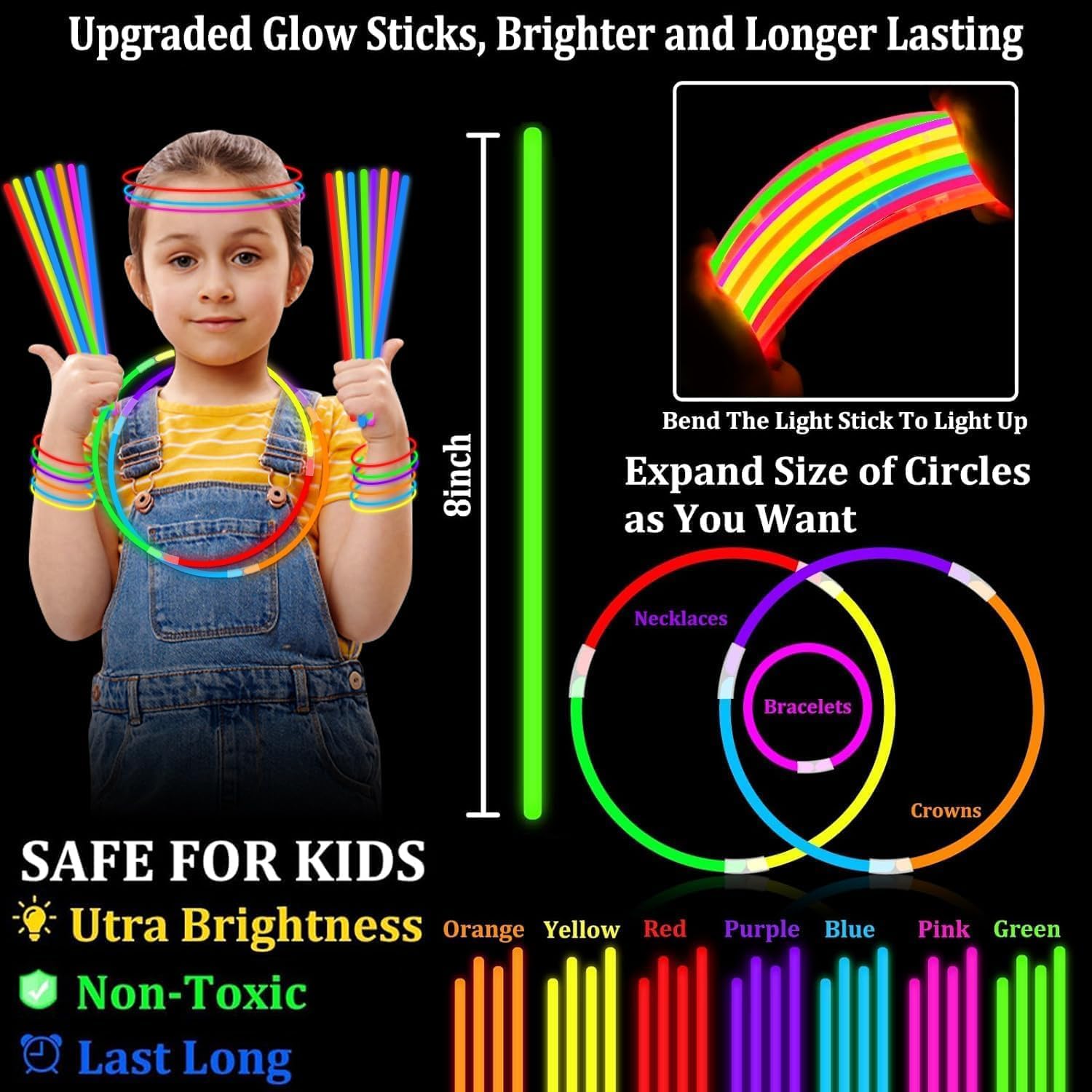 TURNMEON 120 Pack Ultra Bright Glow Sticks Party Supplies