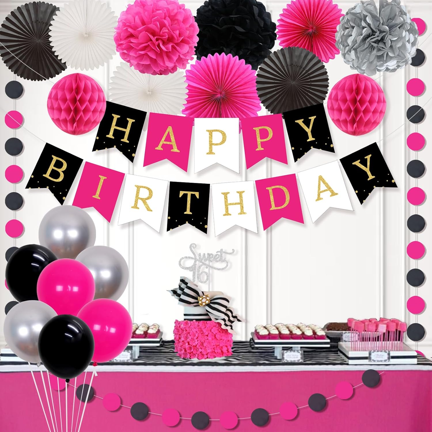 JOYMEMO 16th Birthday Decorations for Girls
