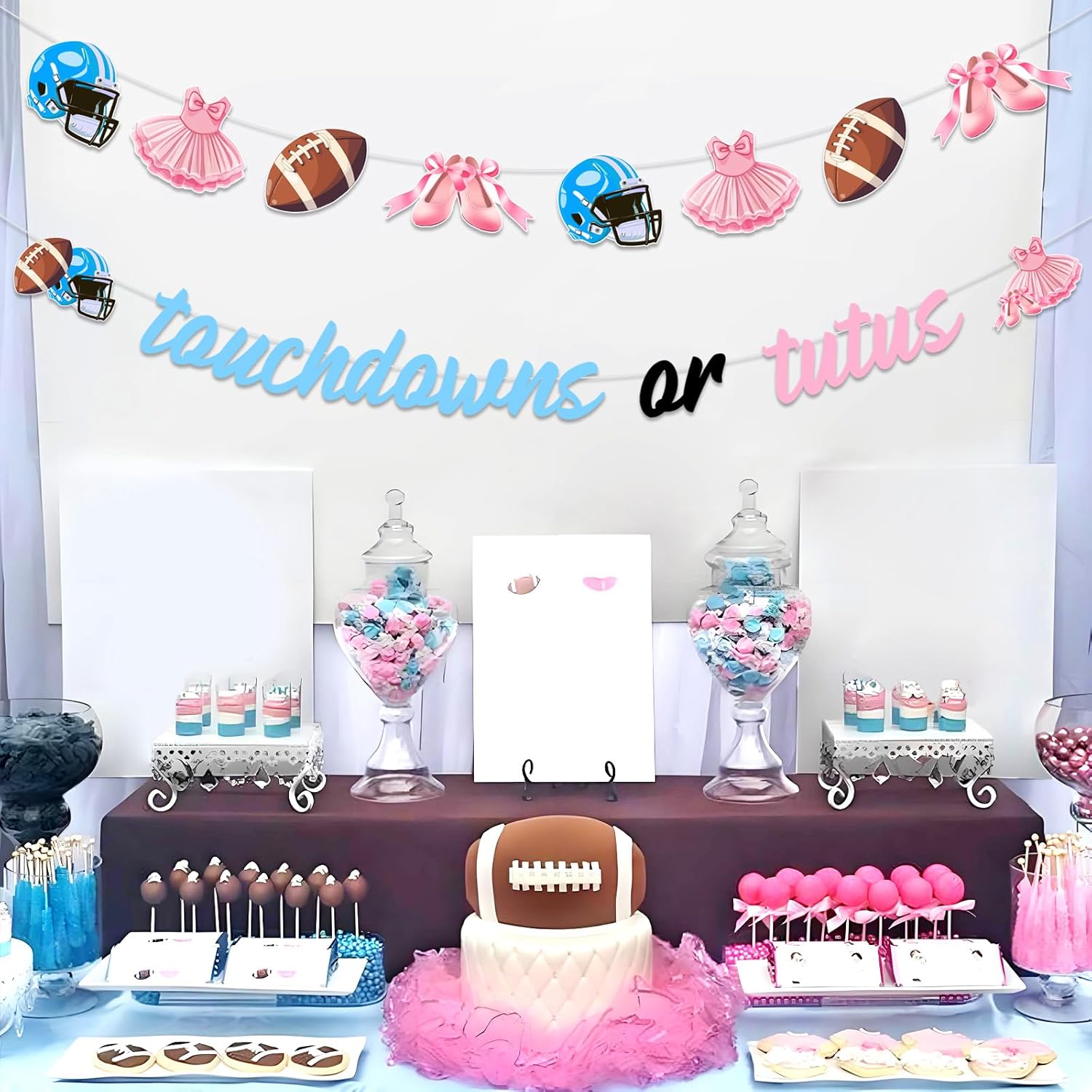 Jollyboom Gender Reveal Football Tutus Banner and Garland Set