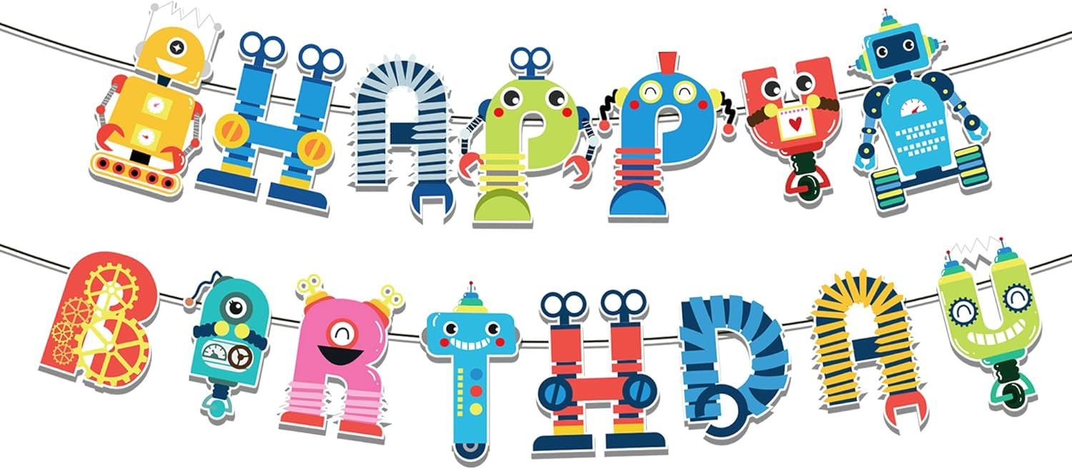 Robot Birthday Banner Happy Birthday Decor